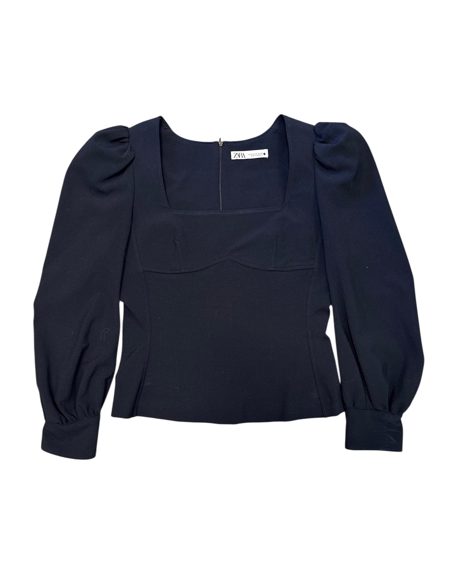 black zara puffer sleeve square neck bustier top, m
