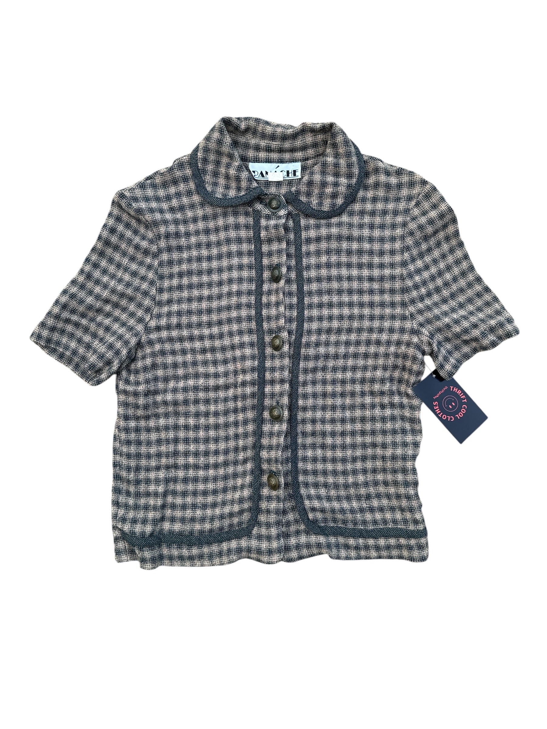 tan panache gingham button down ss top, 6