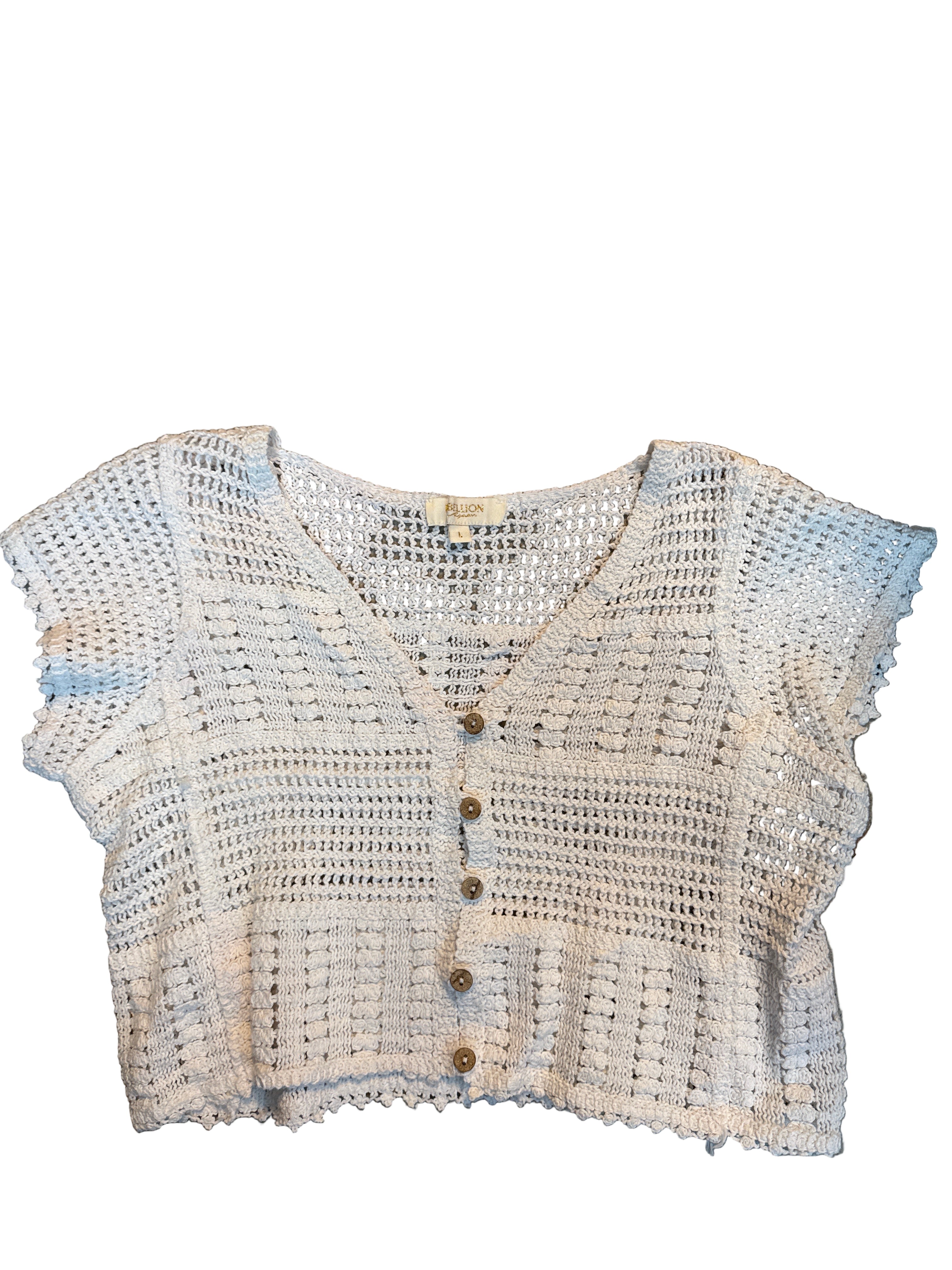 white rebellion again crochet top, L