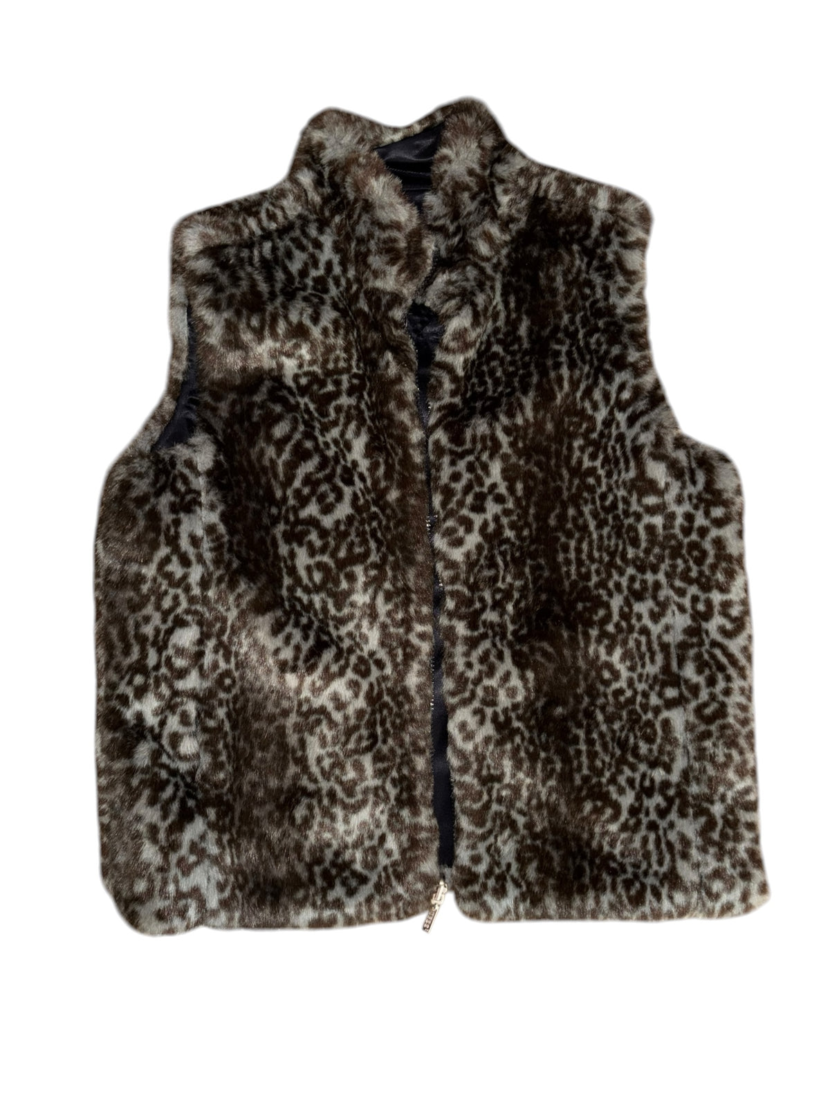 brown blue fguess faux fur cheetah vest, m