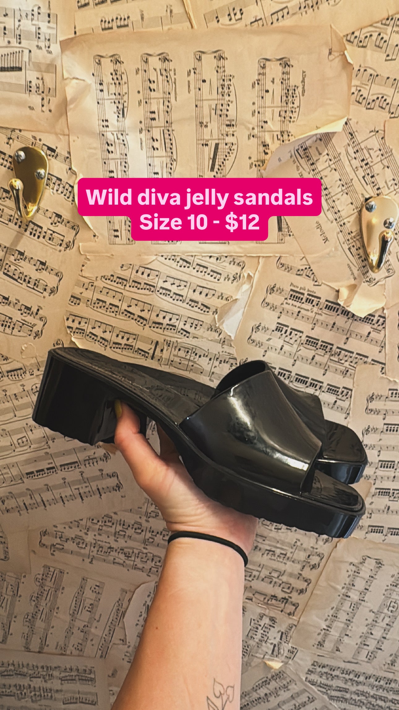black wild diva rubber heeled sandals, 10