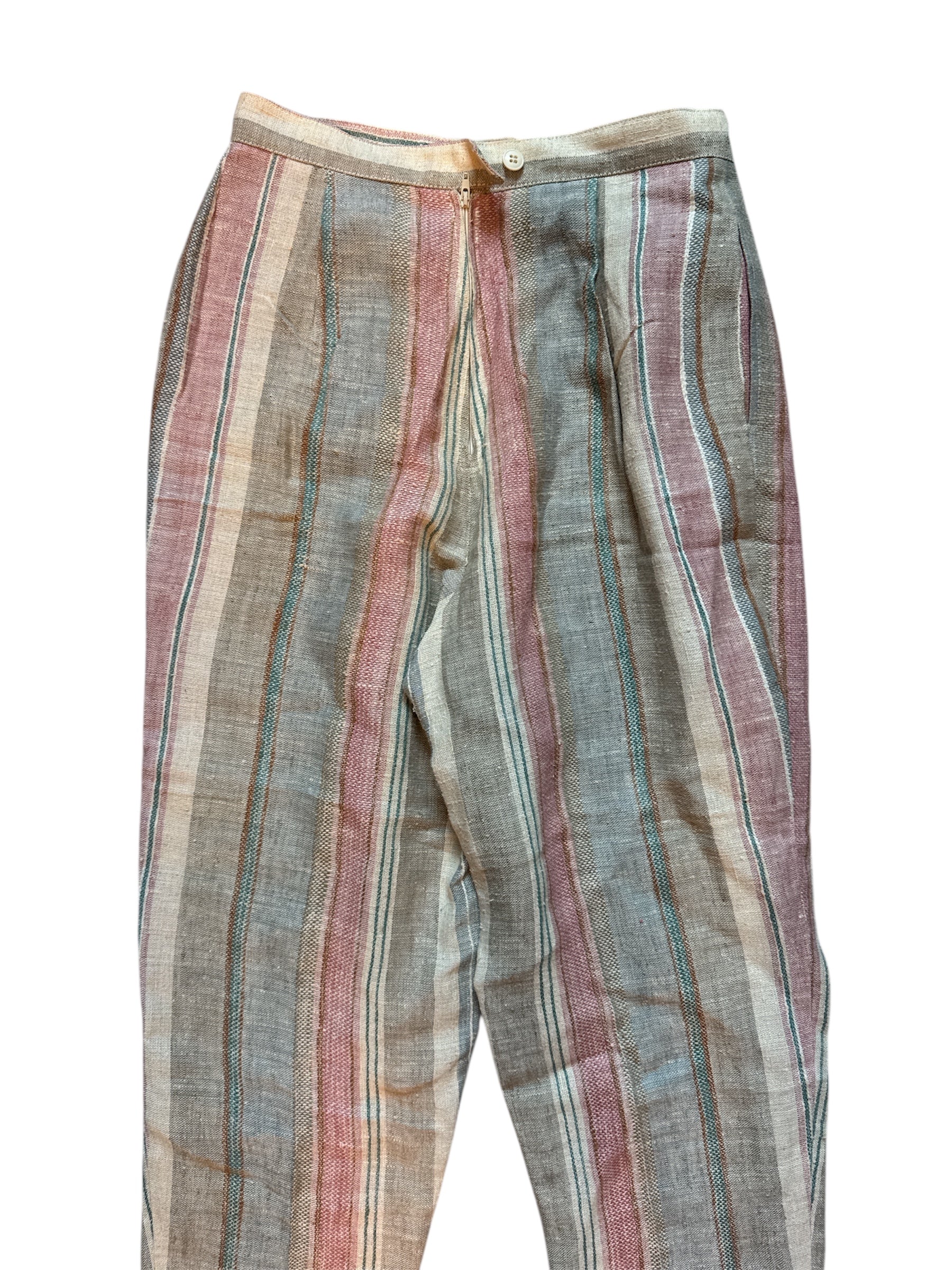 pink green beige happy legs striped canvas pants, 9 (Fits like a 6)