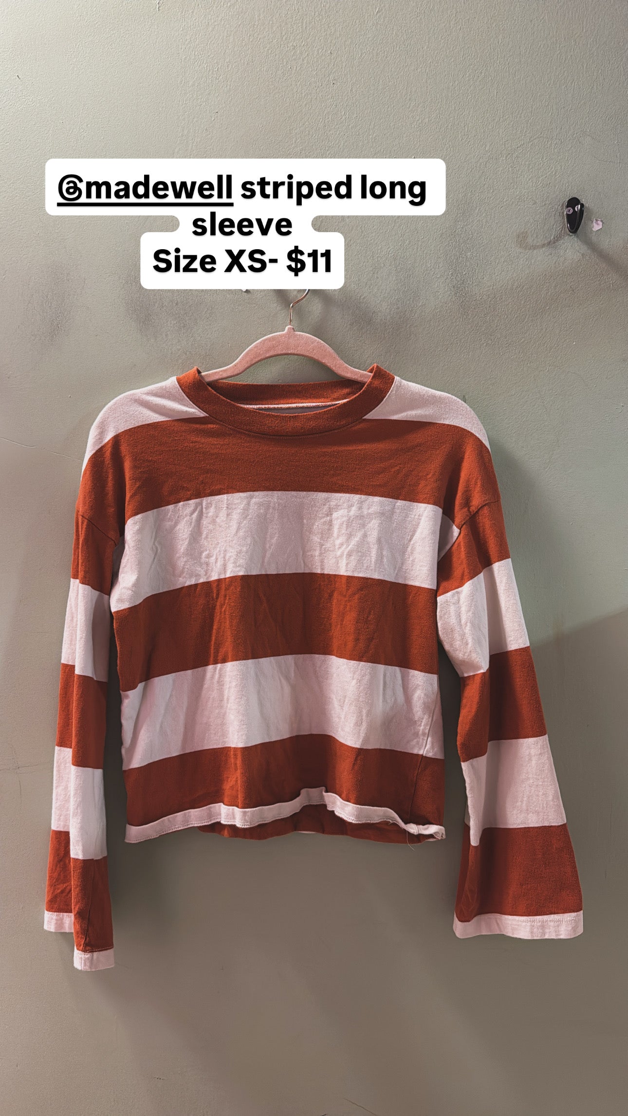orange cream madewell striped ls top, xs