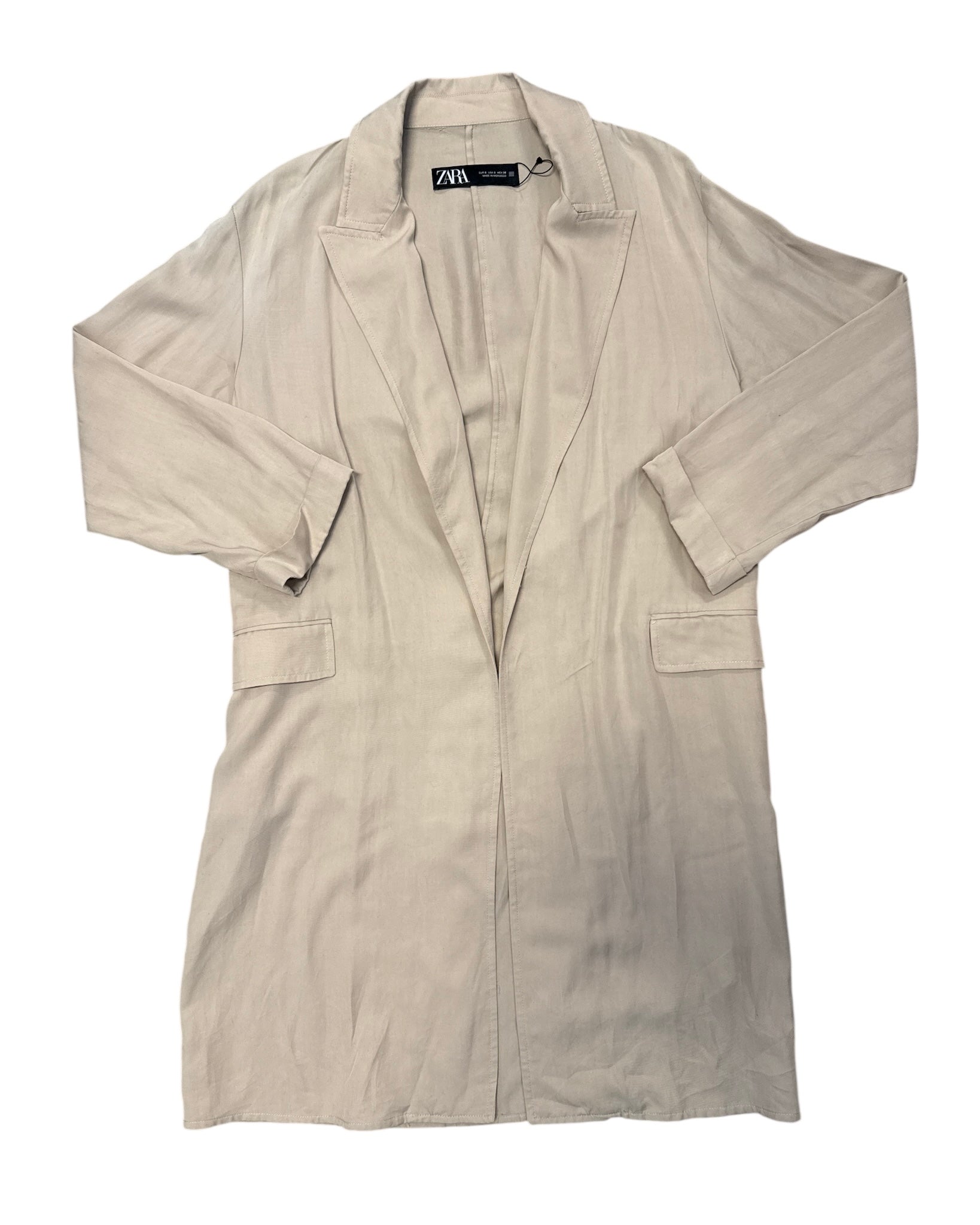 tan zara long open jacket, s