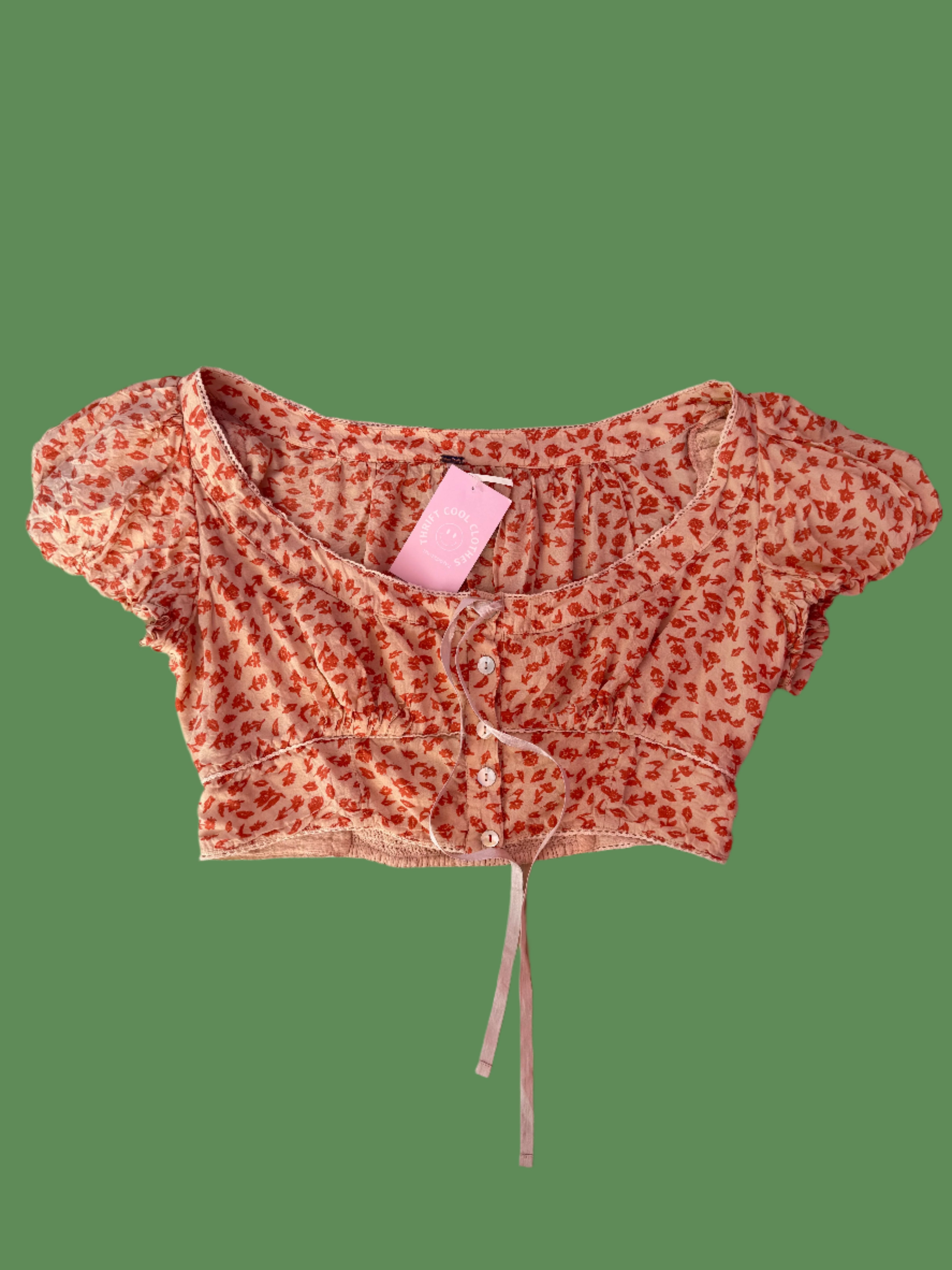 orange free people floral tie blouse, m