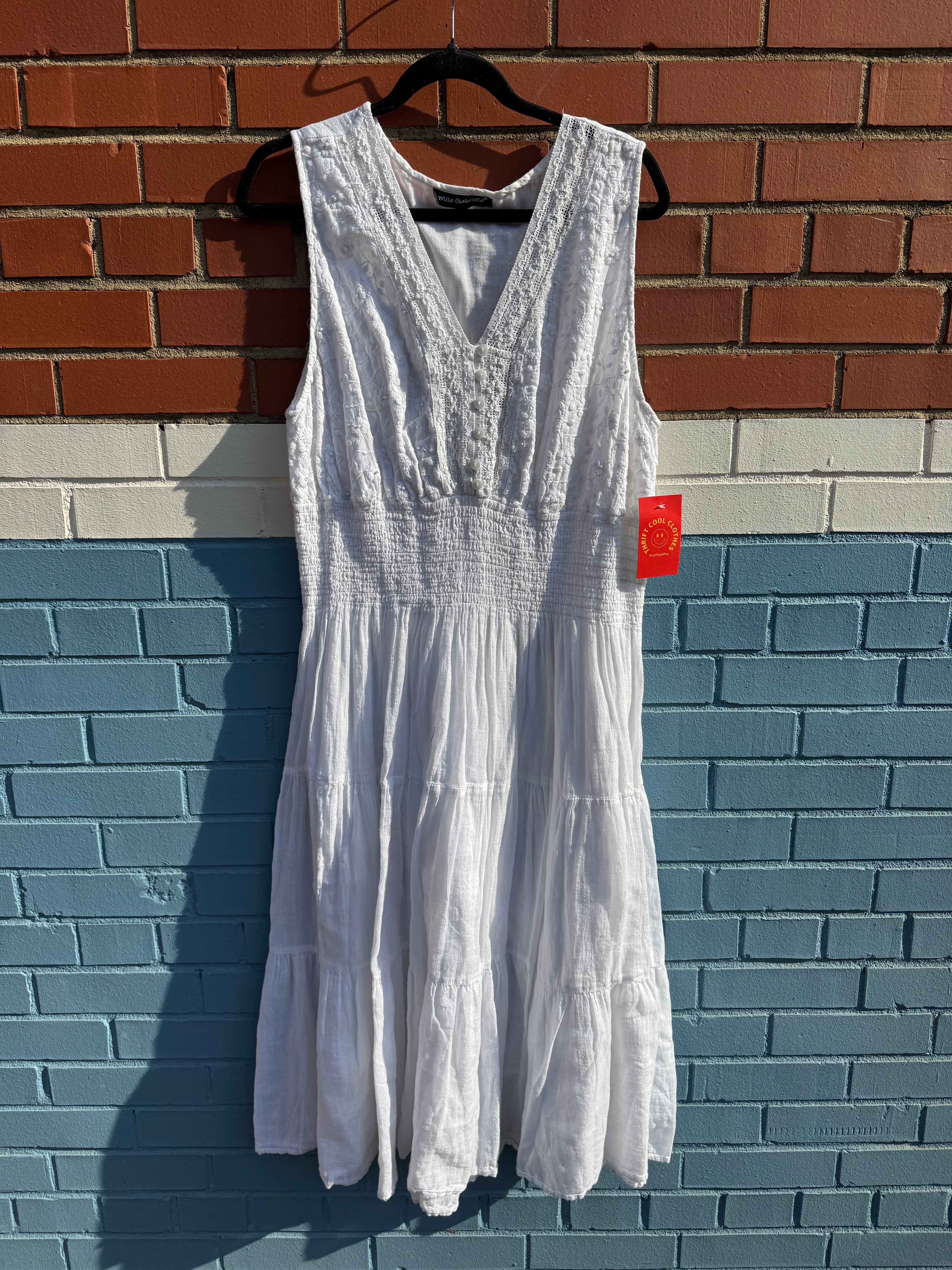 white mlle gabrielle embroidered long linen dress, 3x