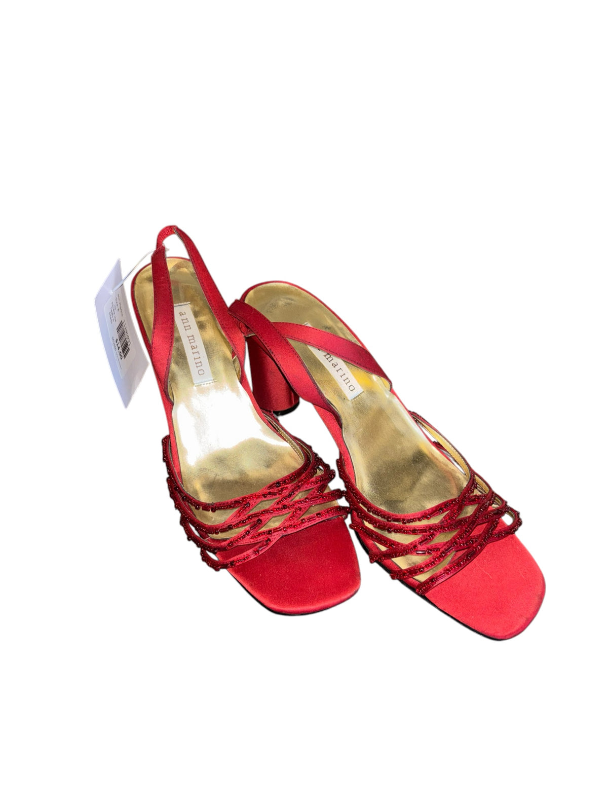 red ann marino square toe heels w beads, 8
