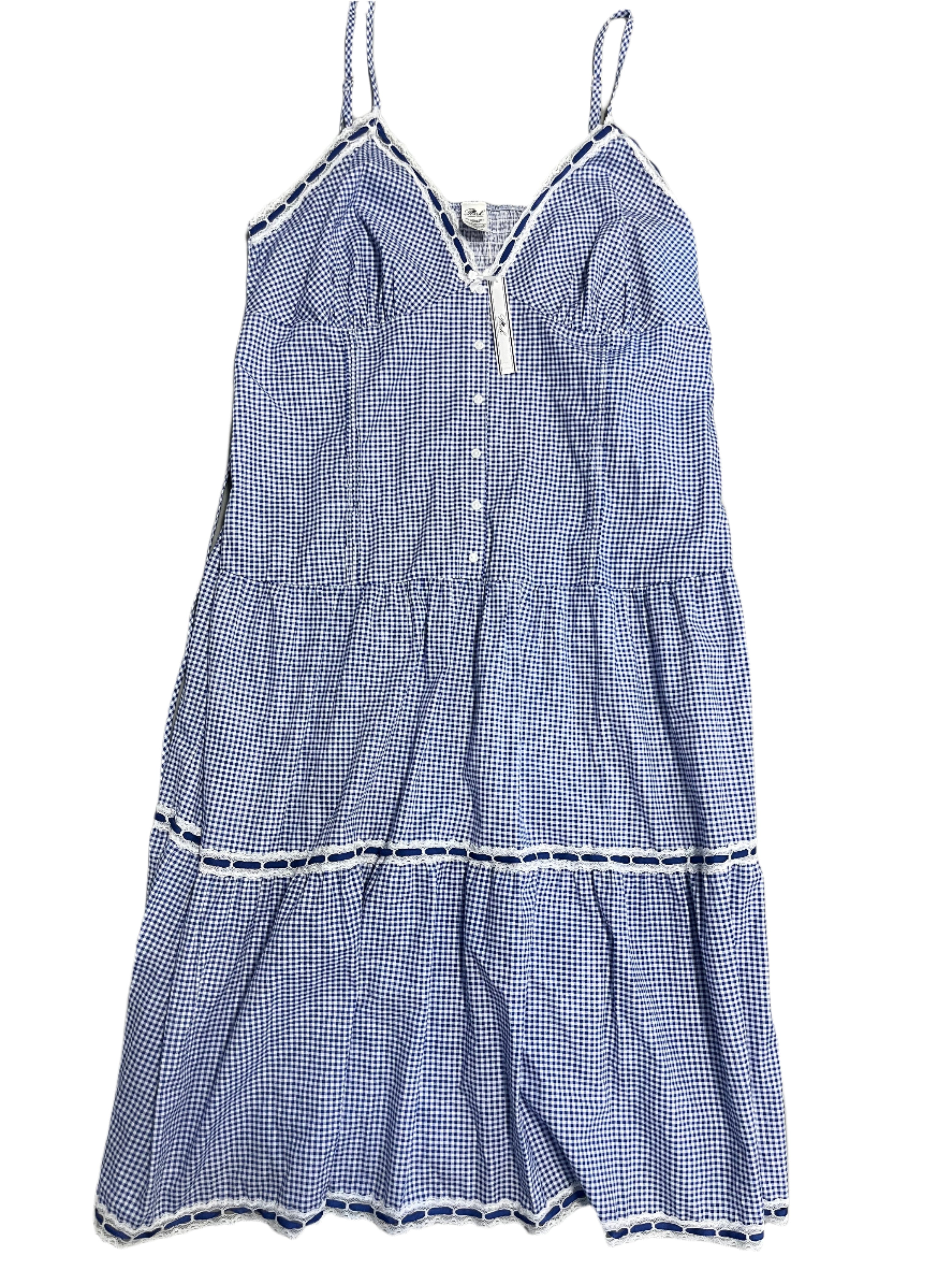 blue pink NWT gingham dropwaist dress, xxl