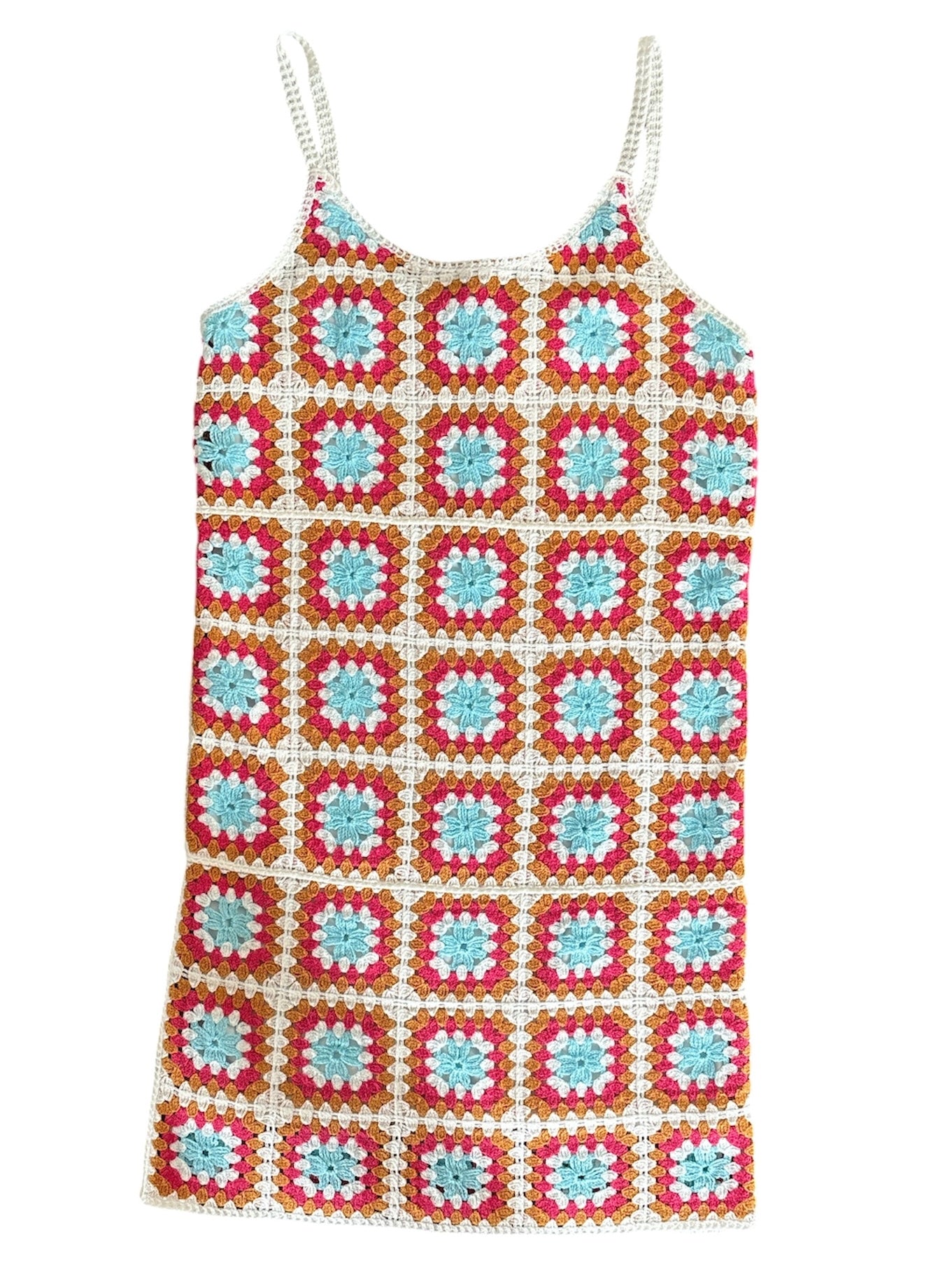 pink yellow blue willow & wind granny square tank mini dress, s