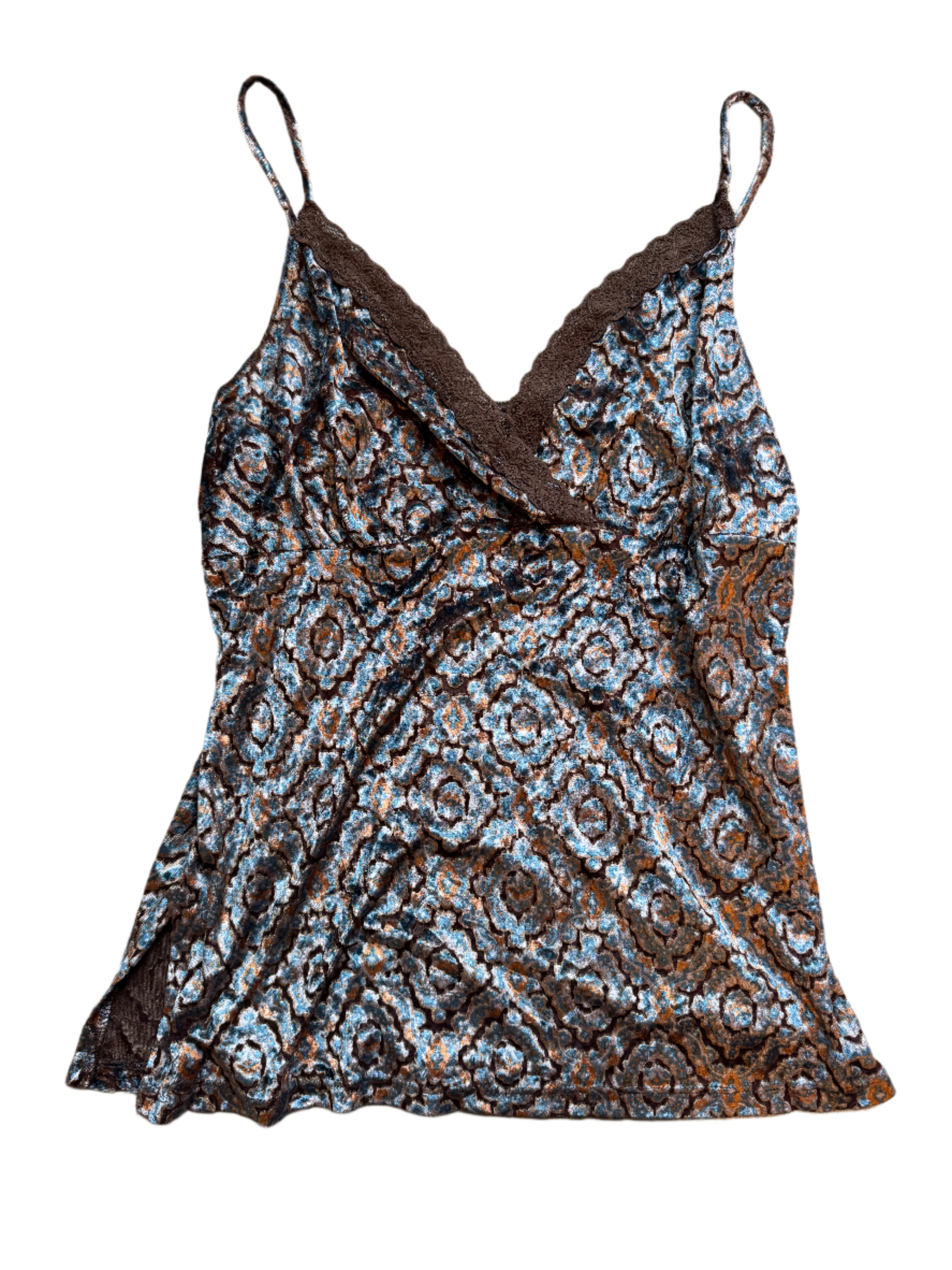 brown blue vanity velvet tank, L
