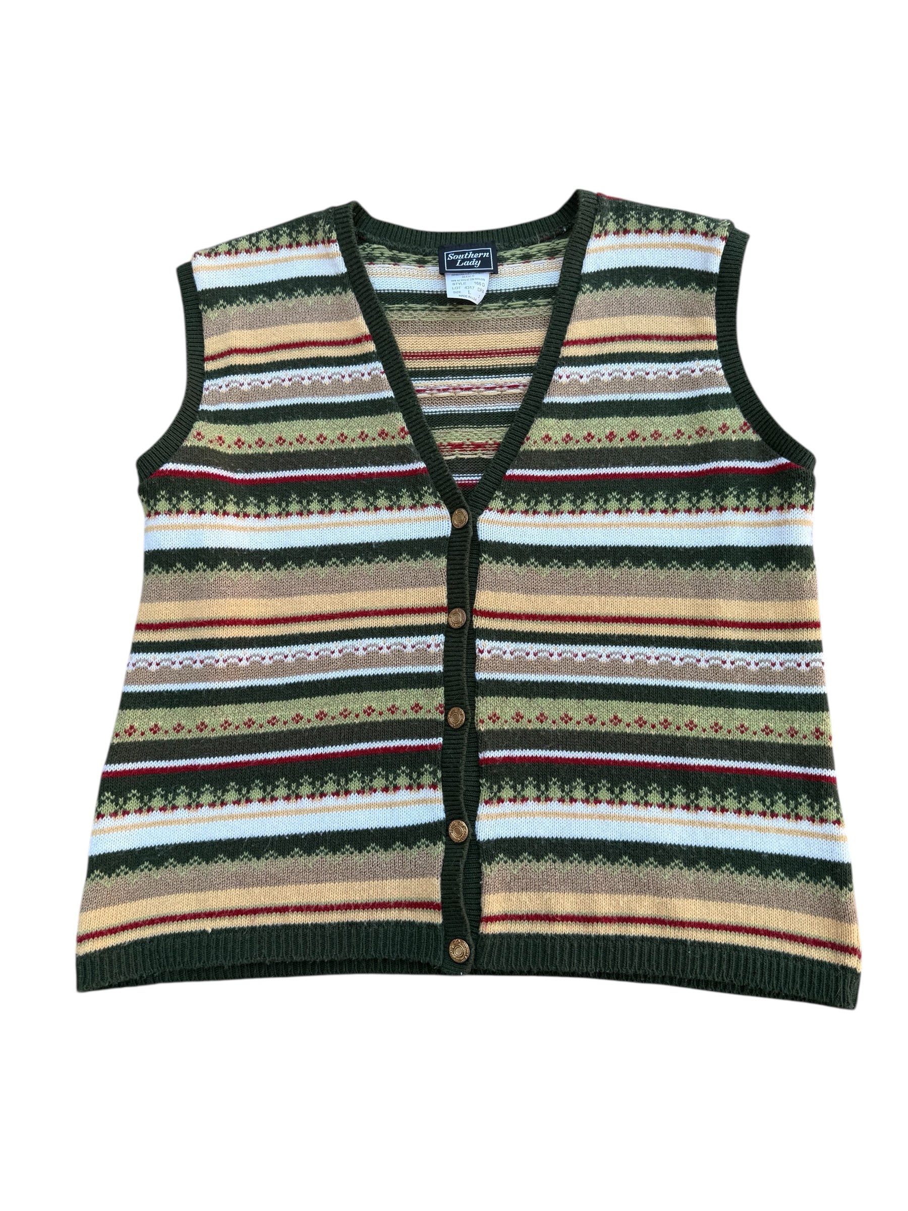 green yellow southern lady striped knit vest, L