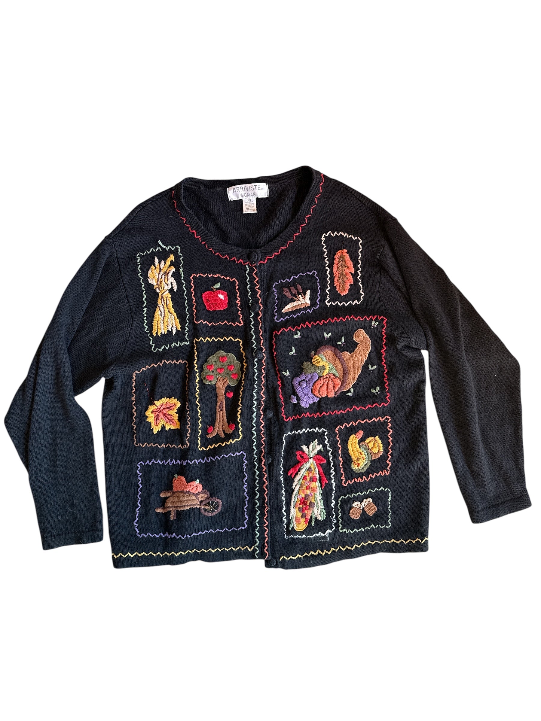 black arriviste fall leaves cardigan sweater, 2x