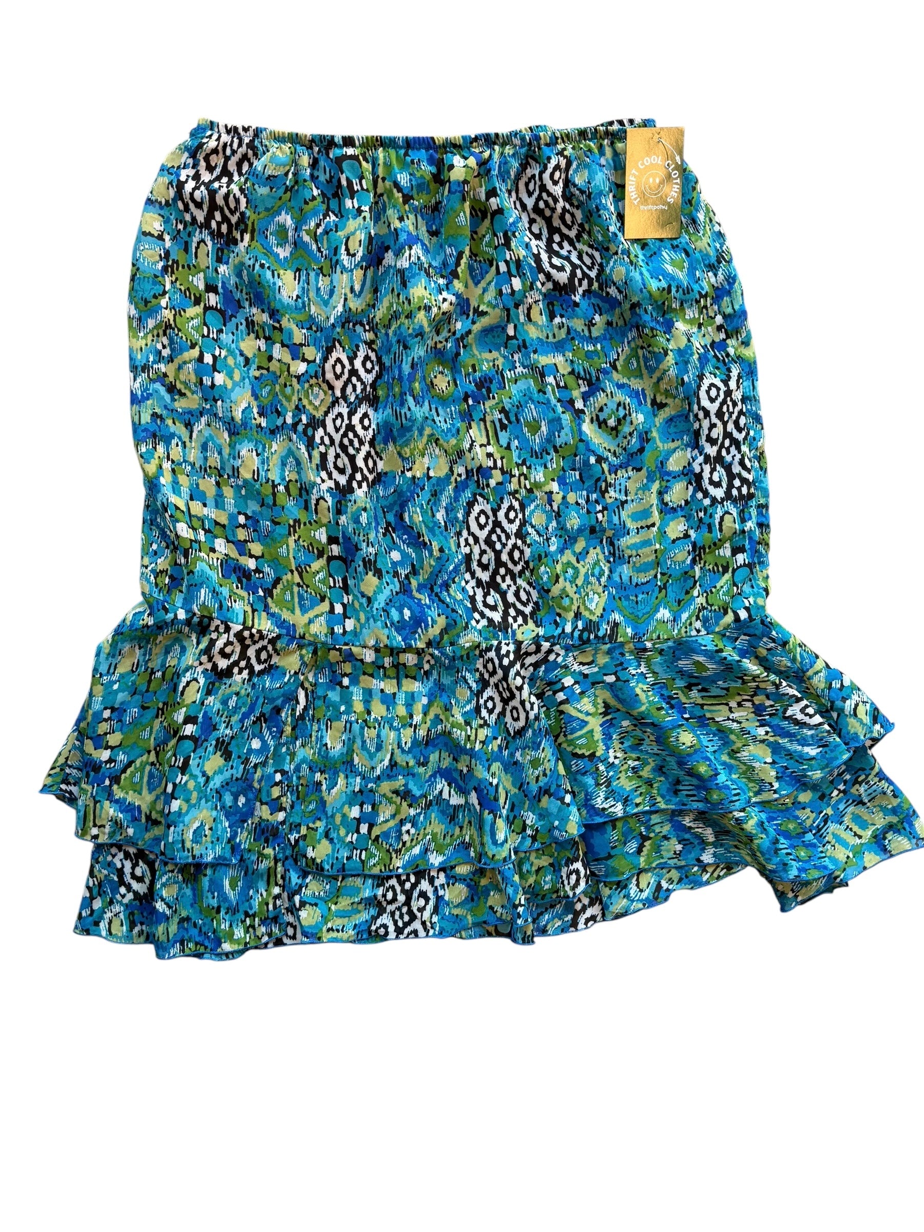blue green black n touch abstract flowy skirt, xl