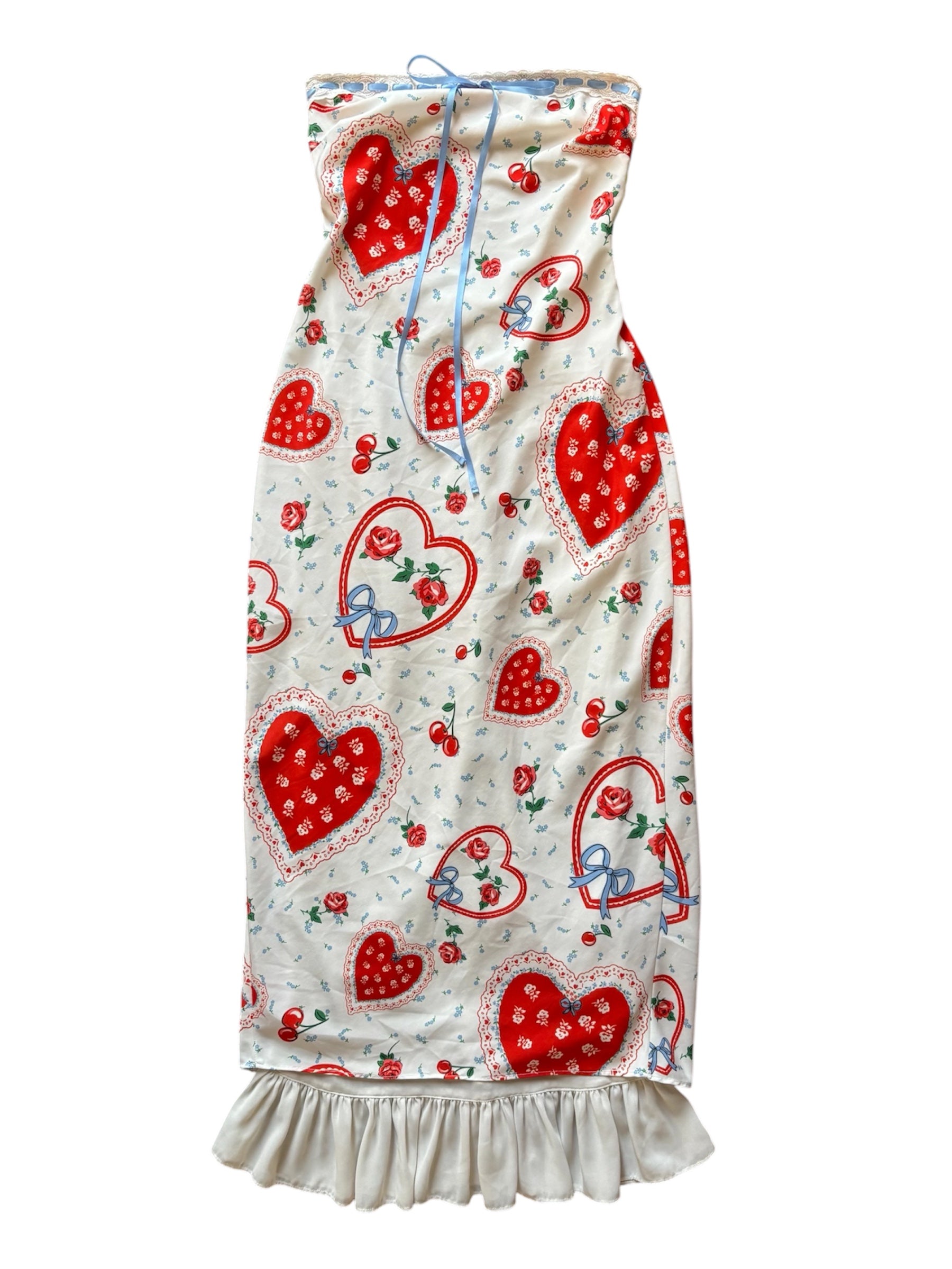 white blue red For love and lemon heart rose strapless maxi, xs
