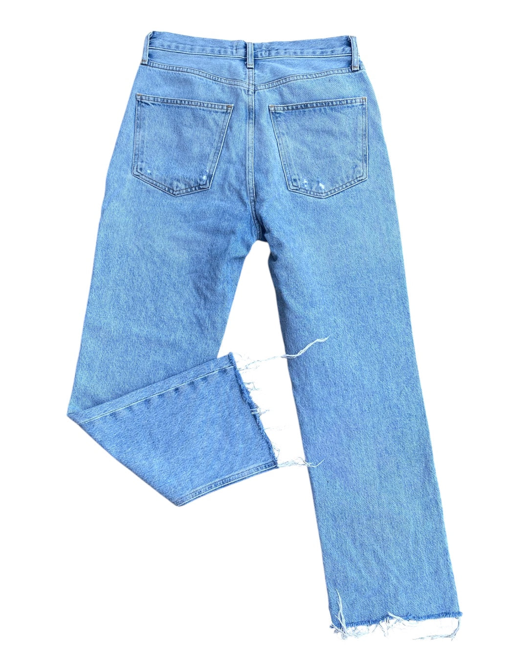 blue Agolde Light wash frayed bootcut jean, 26