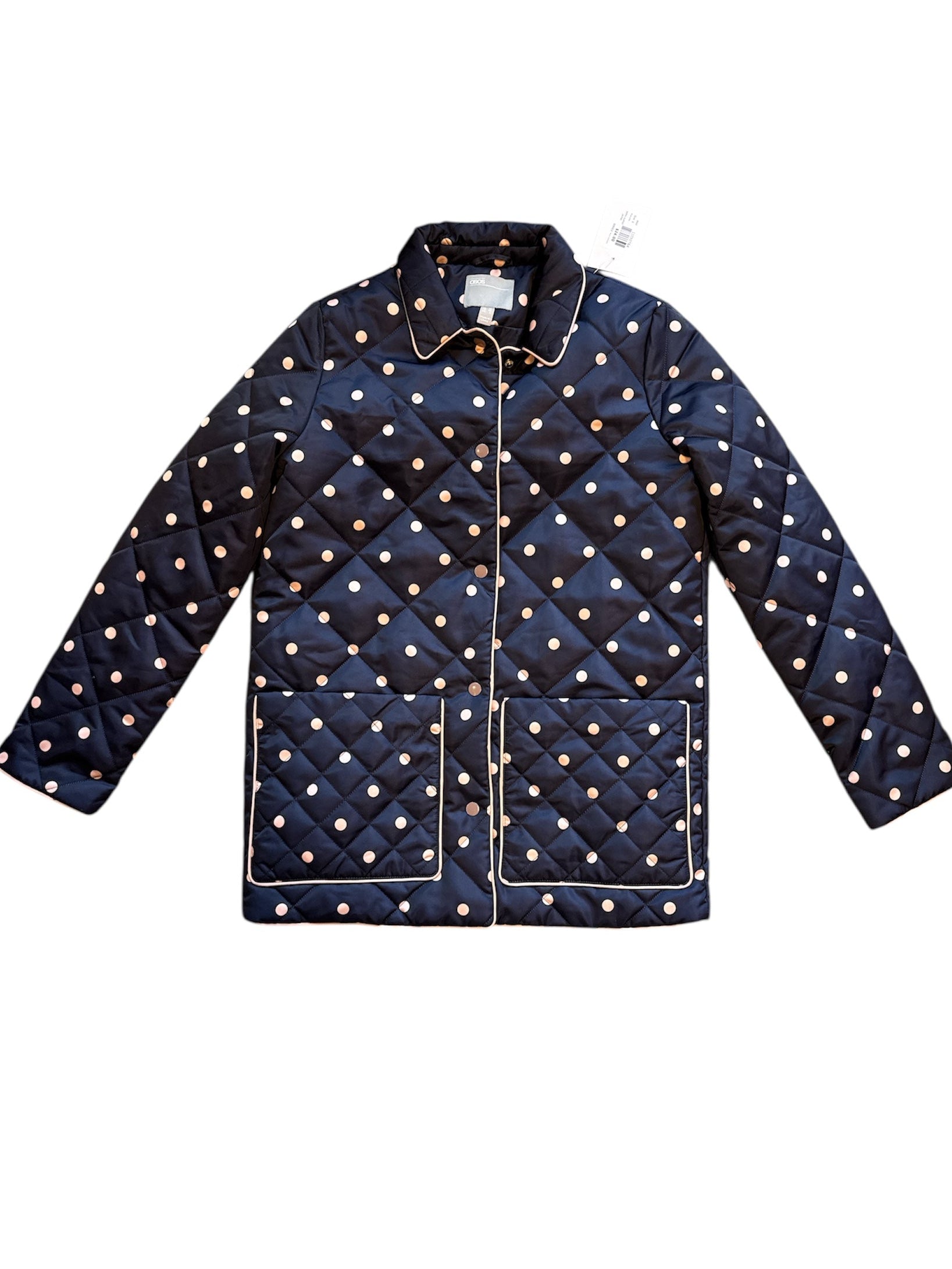 blue pink asos polka quilted jacket, 6