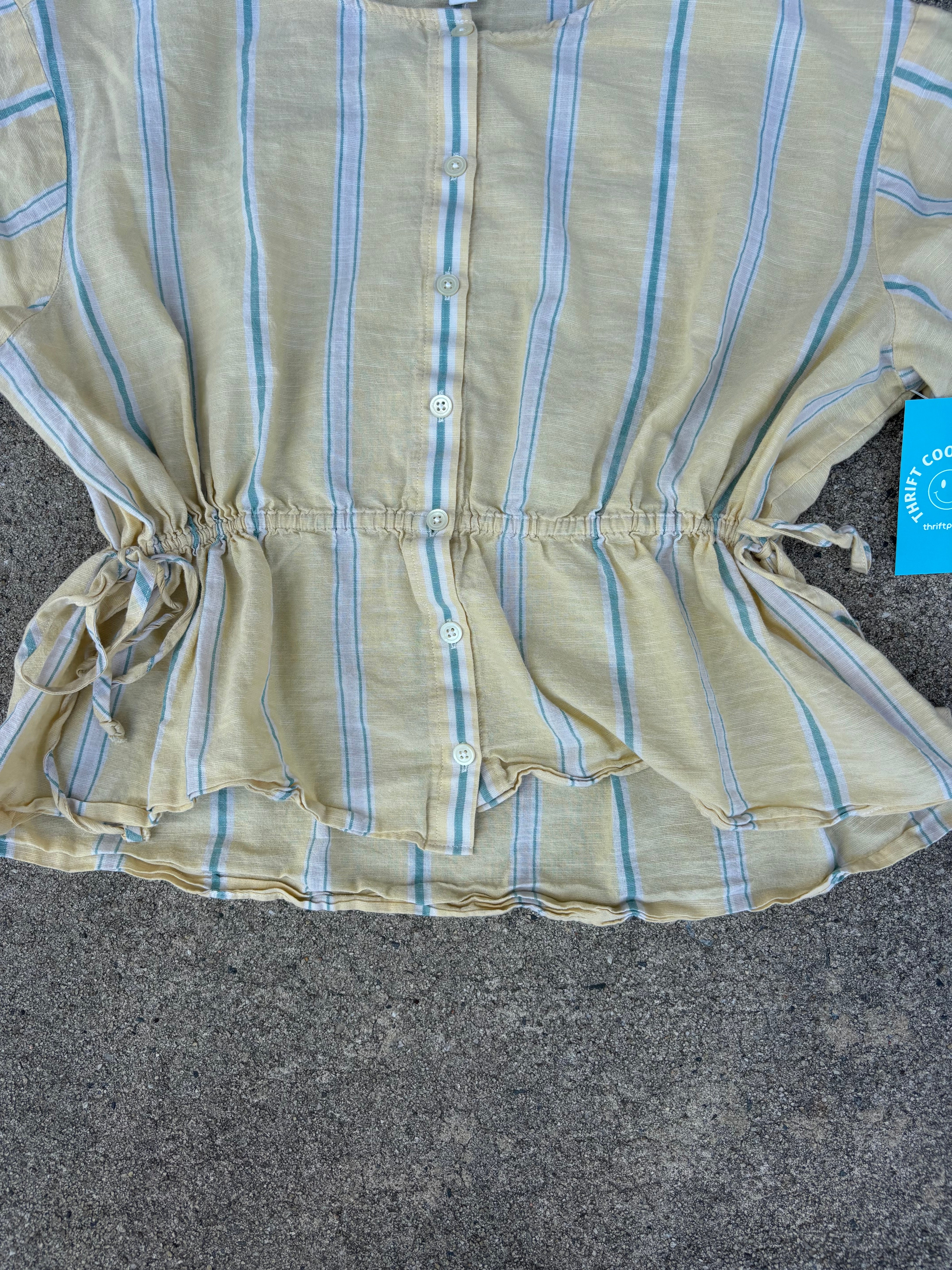 yellow Madewell striped peplum top, M