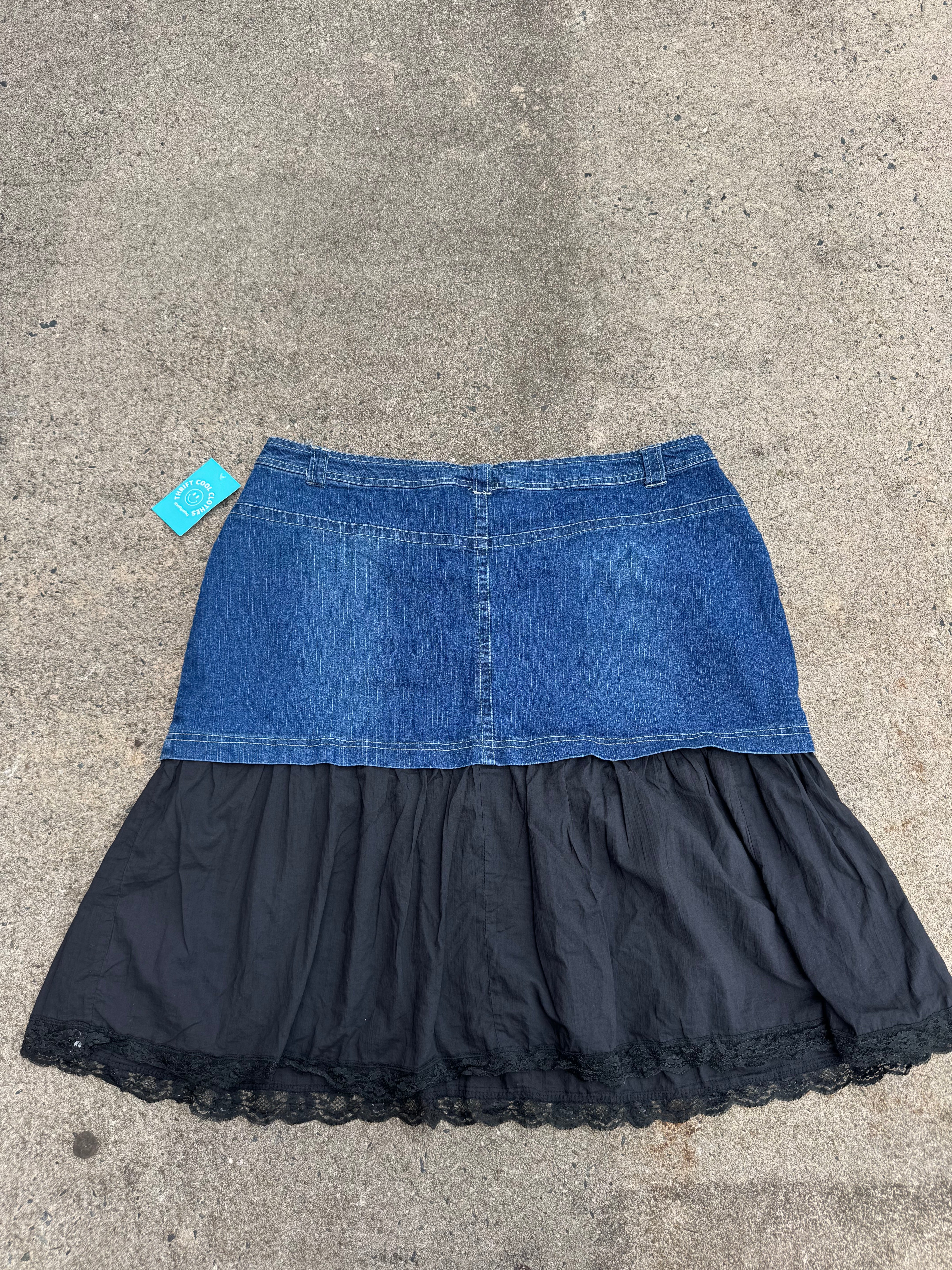 blue indulgence jeans upcycled denim fabric mini skirt, 20 (fits like 2xl)