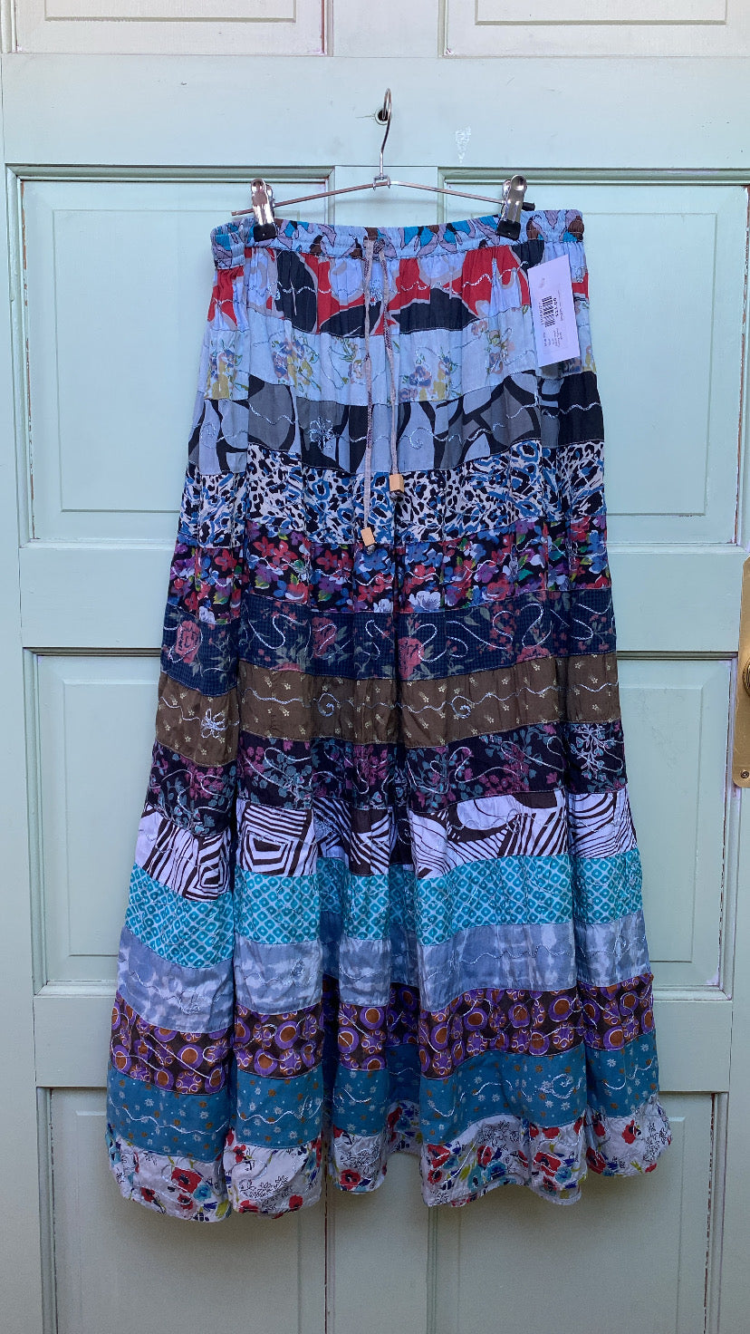 multi blue sky patterned funky flowy skirt