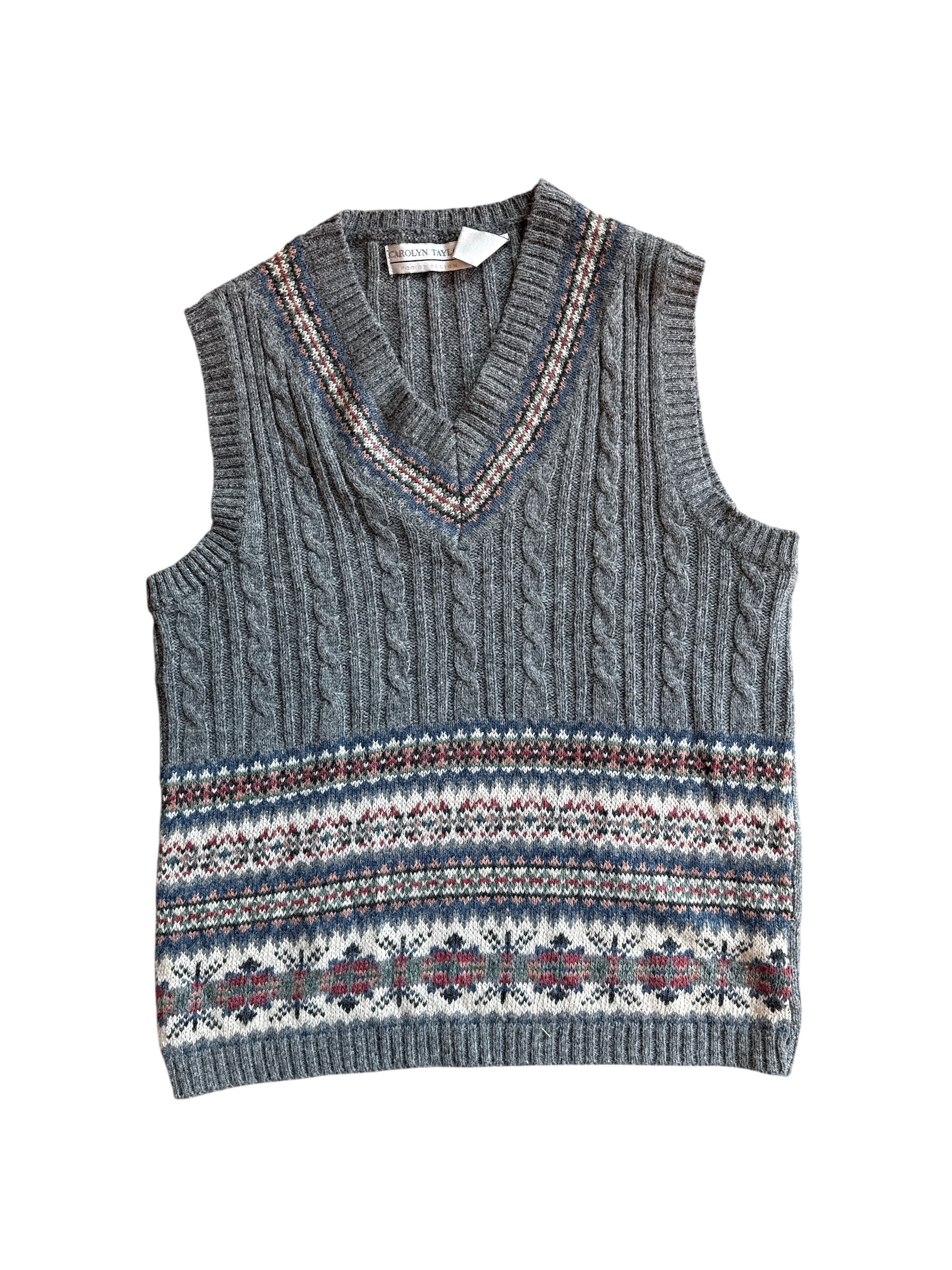 gray carolyn taylor sweater vest w patterns, m