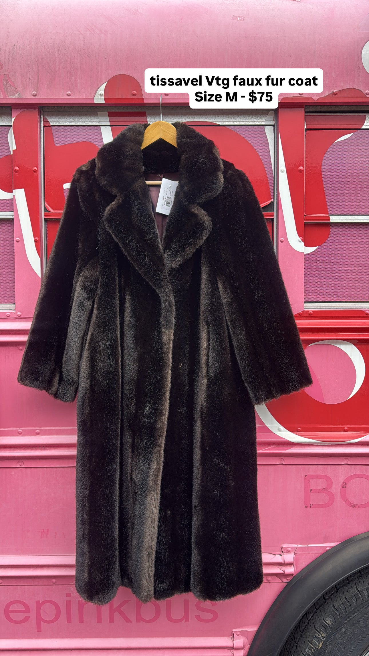black tissavel faux fur coat, medium