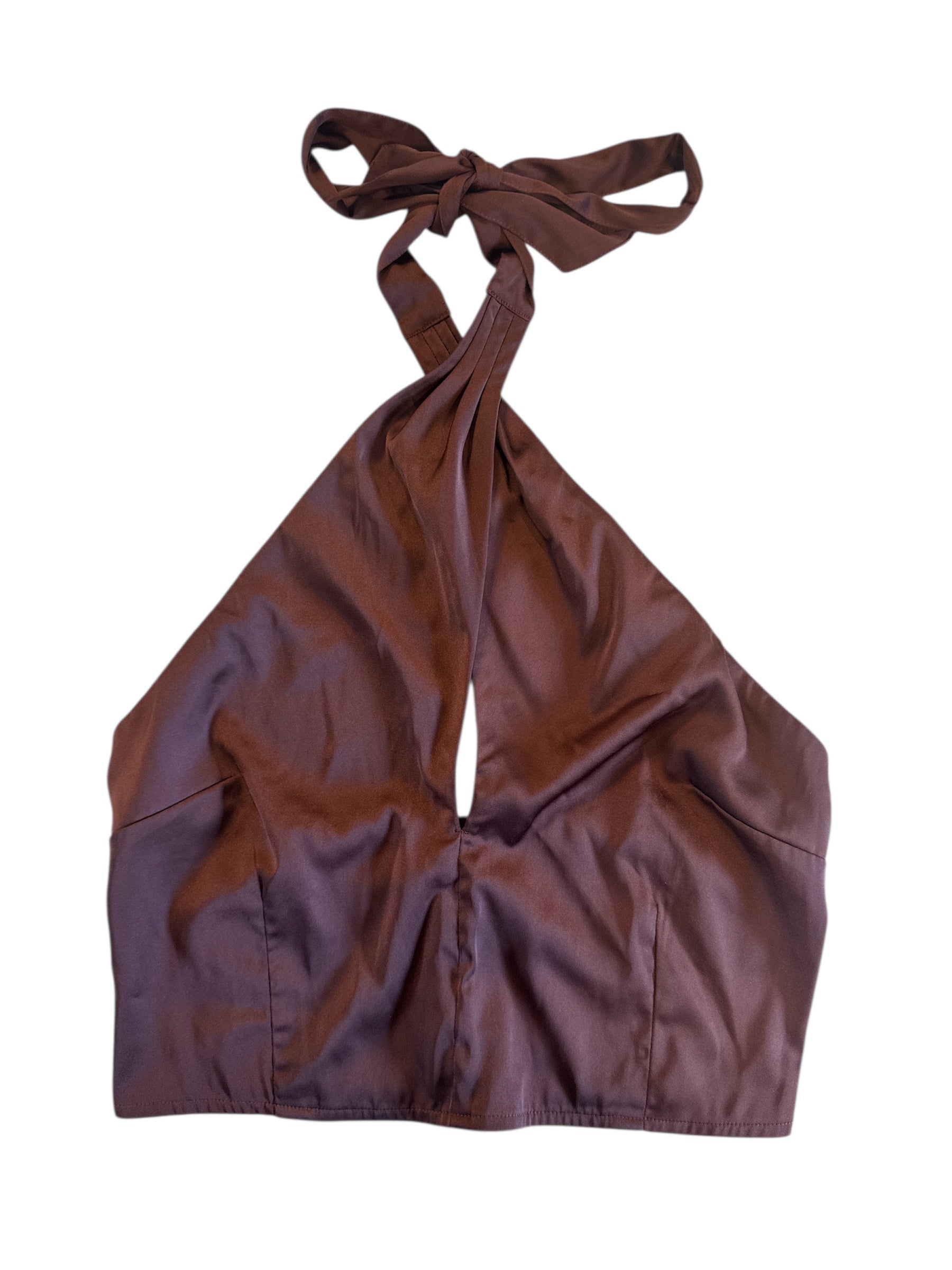brown abercrombie satin halter top, m
