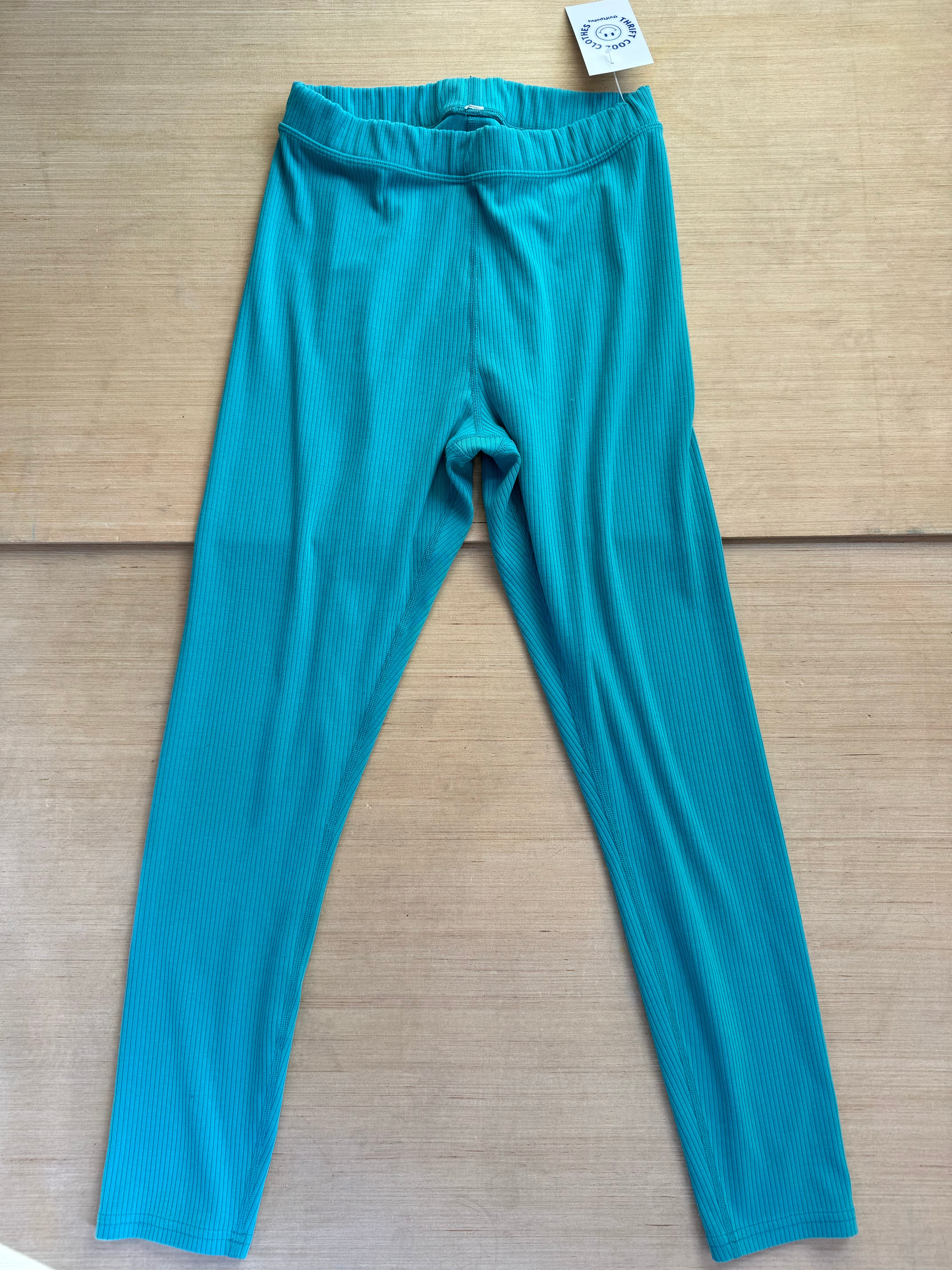 teal alo ribbed leggings, m