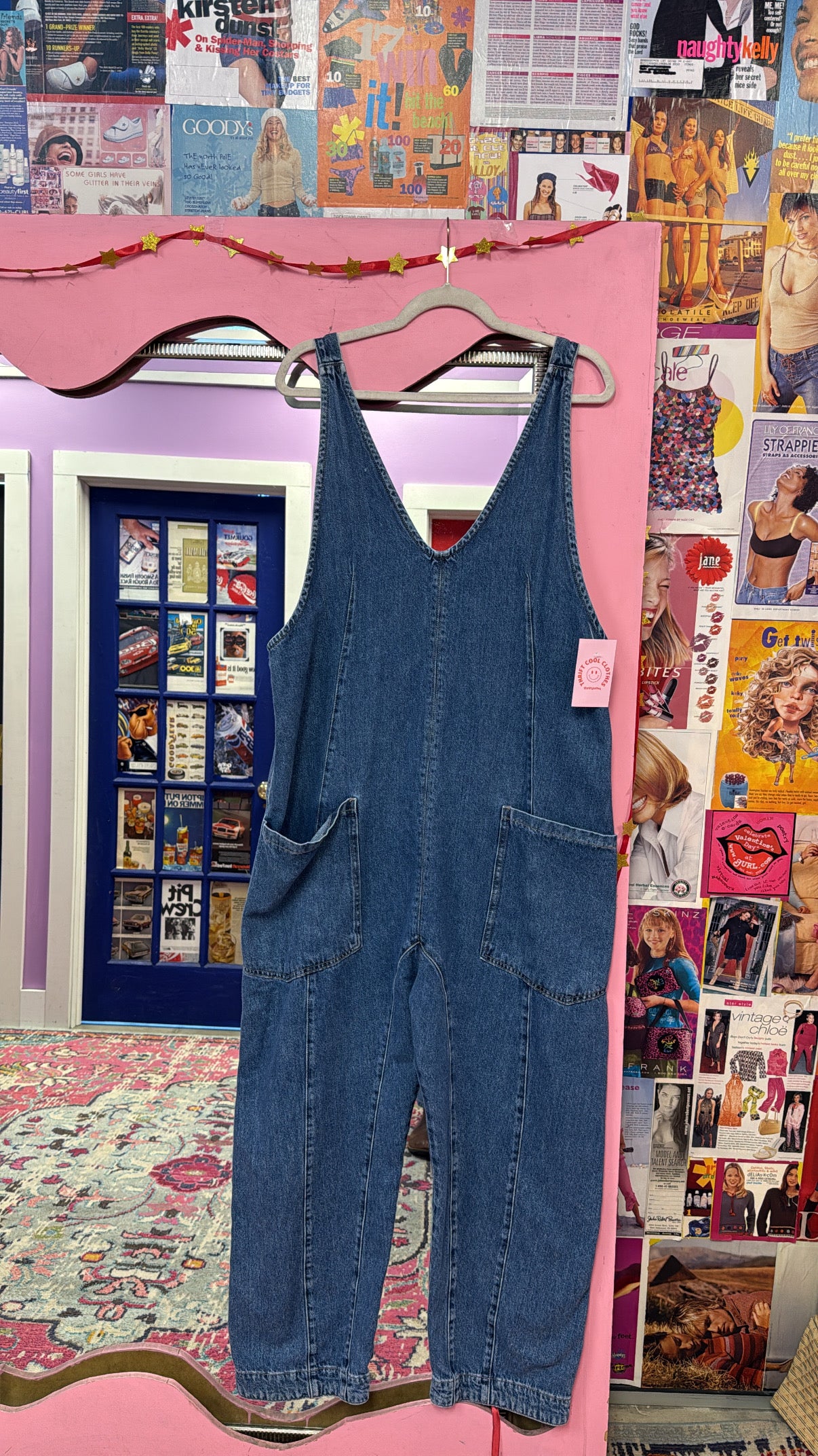 blue we the free denim overalls, L