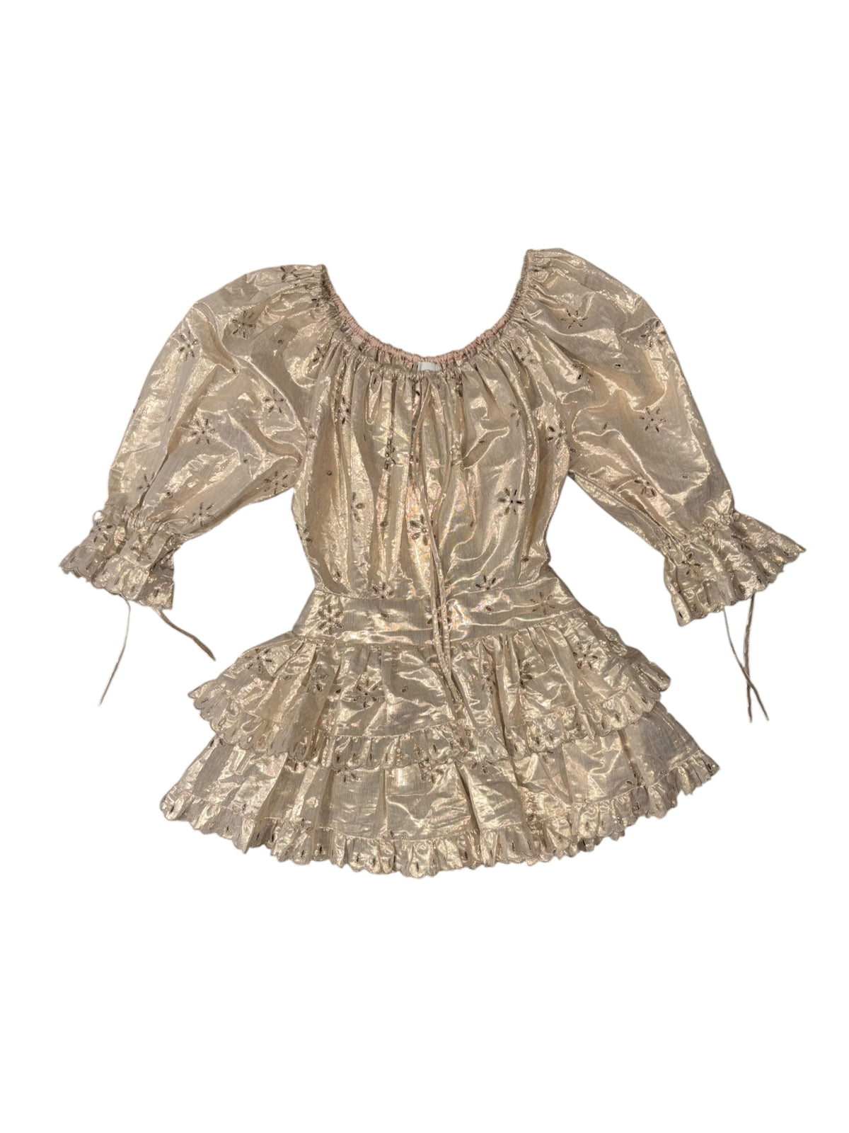 Gold Alice mccall Metallic eyelet puff sleeve dress, 4