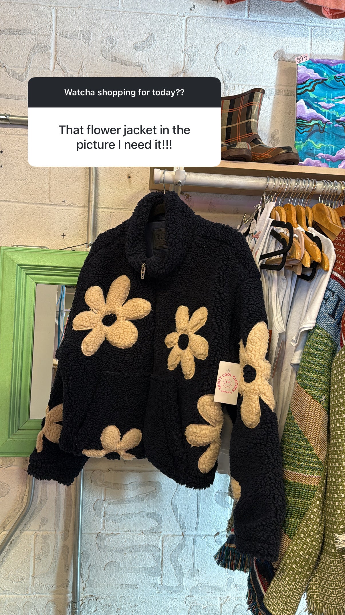 navy Blank NYC floral teddy bear jacket, M