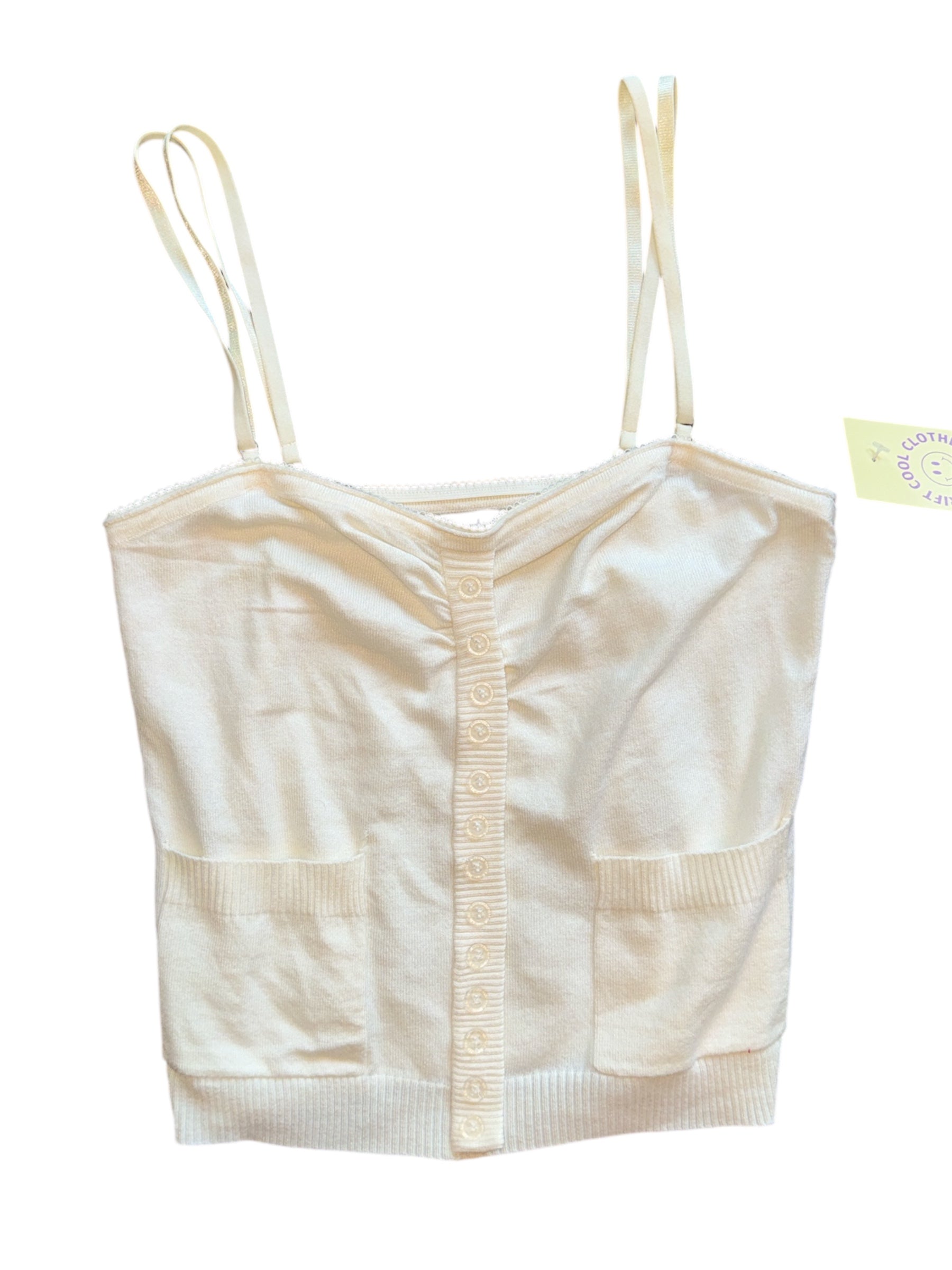 white beverly and beck soft knit button pocket tank, xs