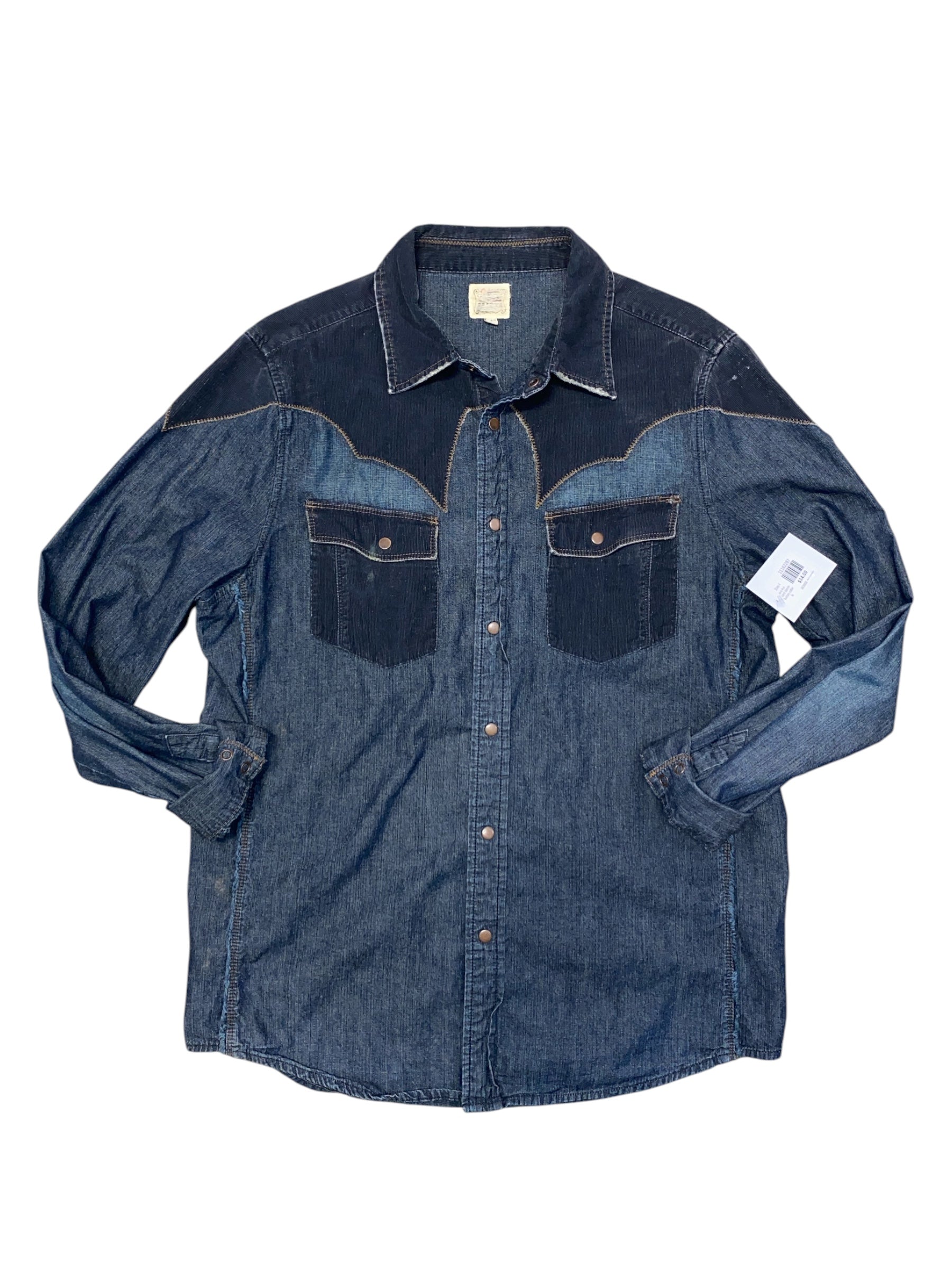 dark blue  cord denim button collar ls, l