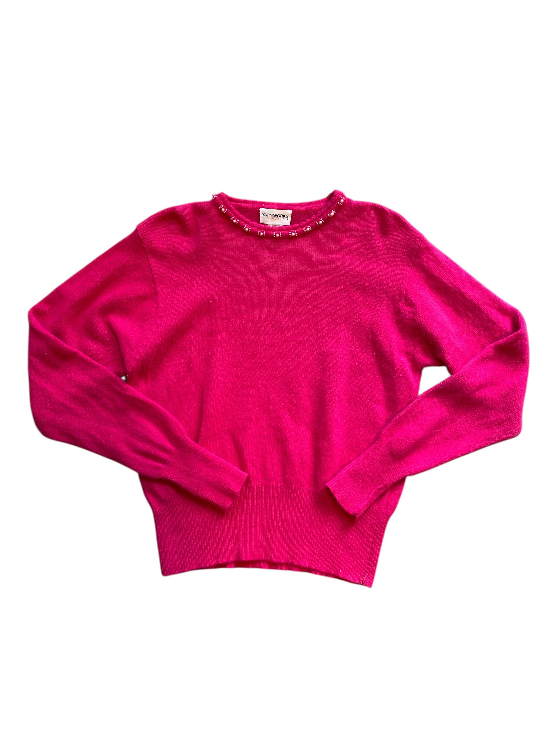 Hot pink Yarnworks Beaded collar pullover sweater, L
