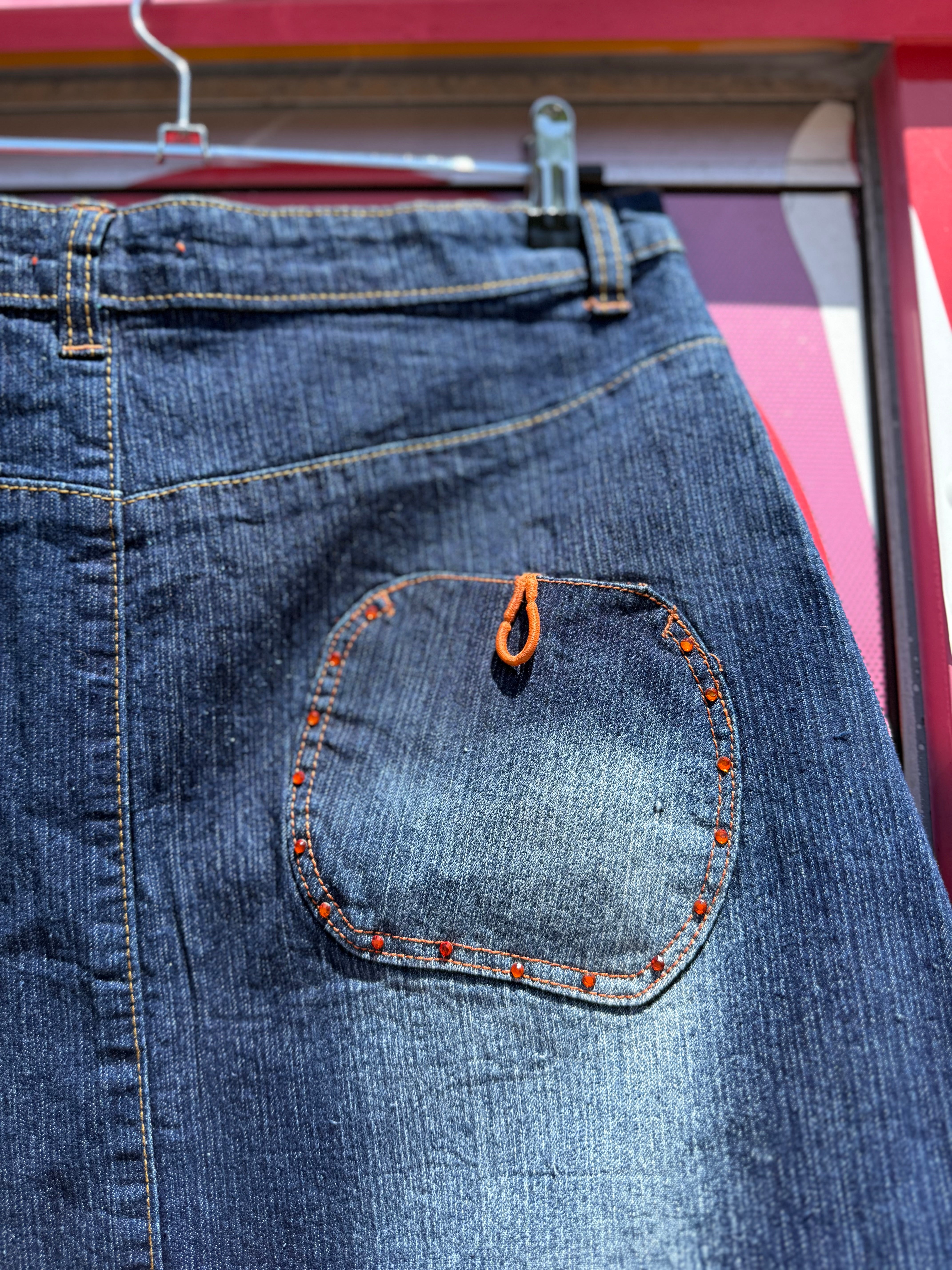 blue orange apple bottom bedazzled denim skirt, 10