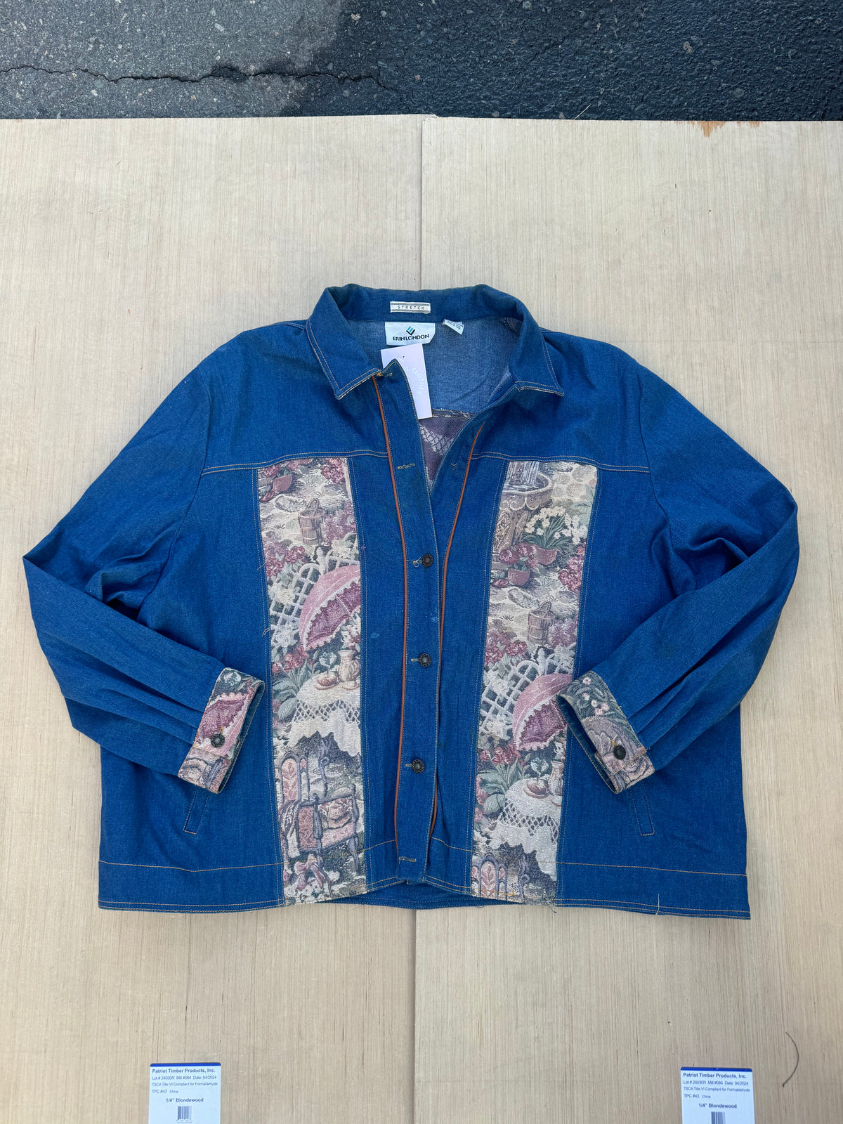 blue erin london tapestry denim jacket, l