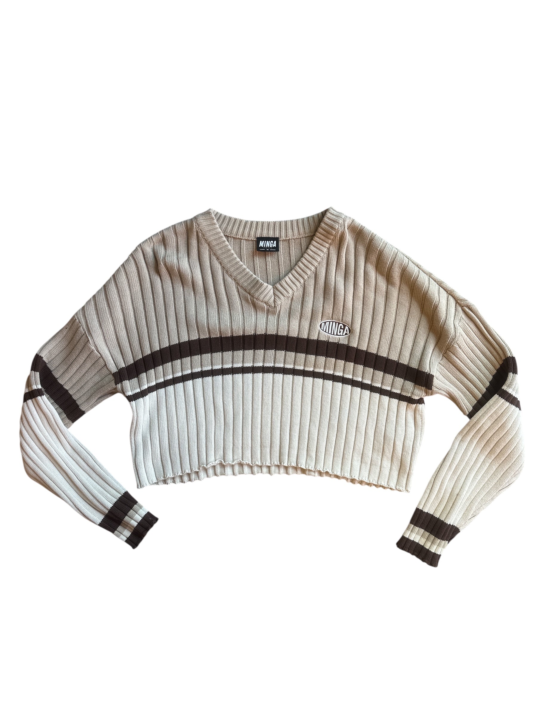 tan  Minga london sweater with patch crop sweater , M