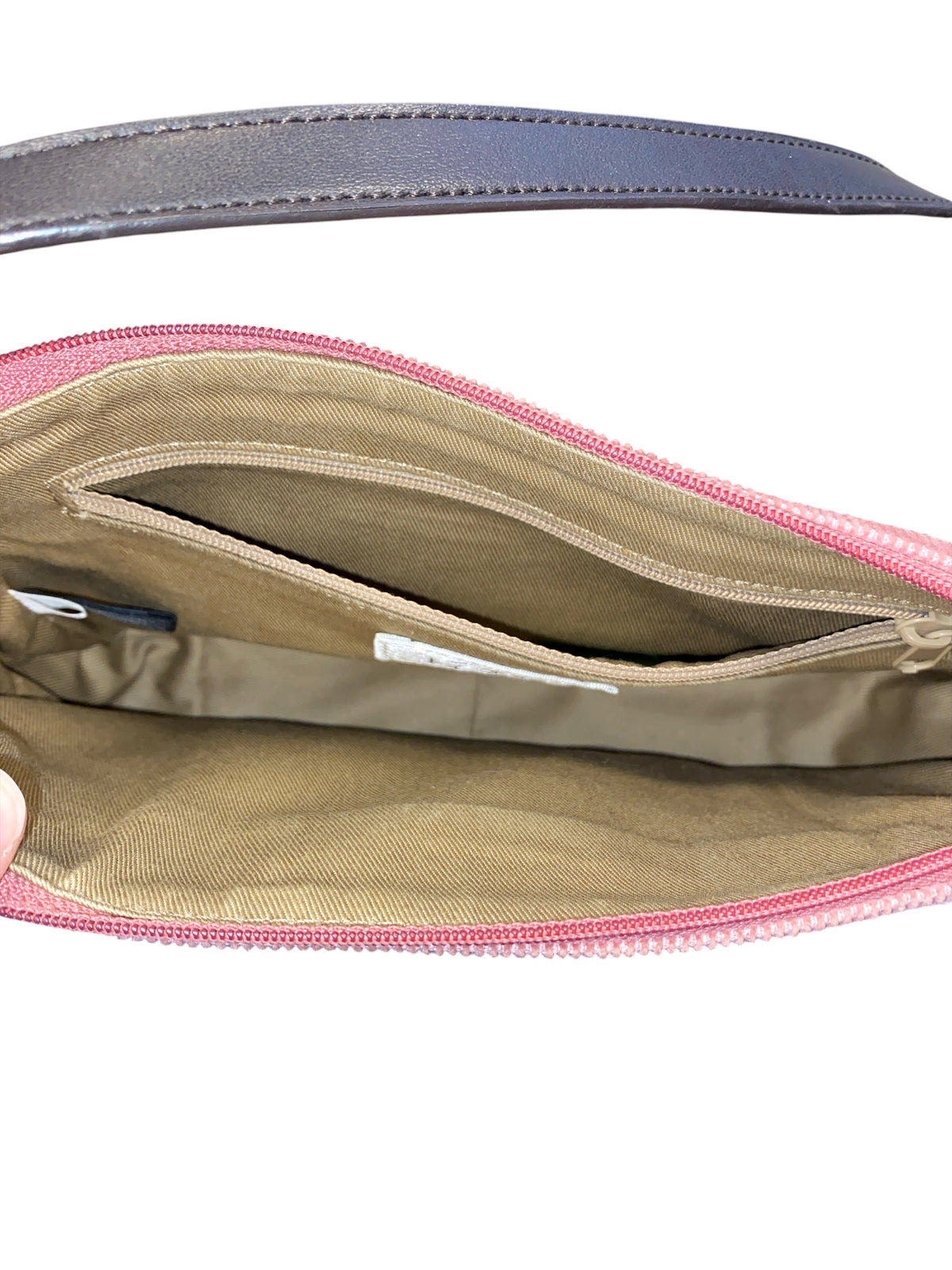 Pink brown loft Cord leather trim hand bag
