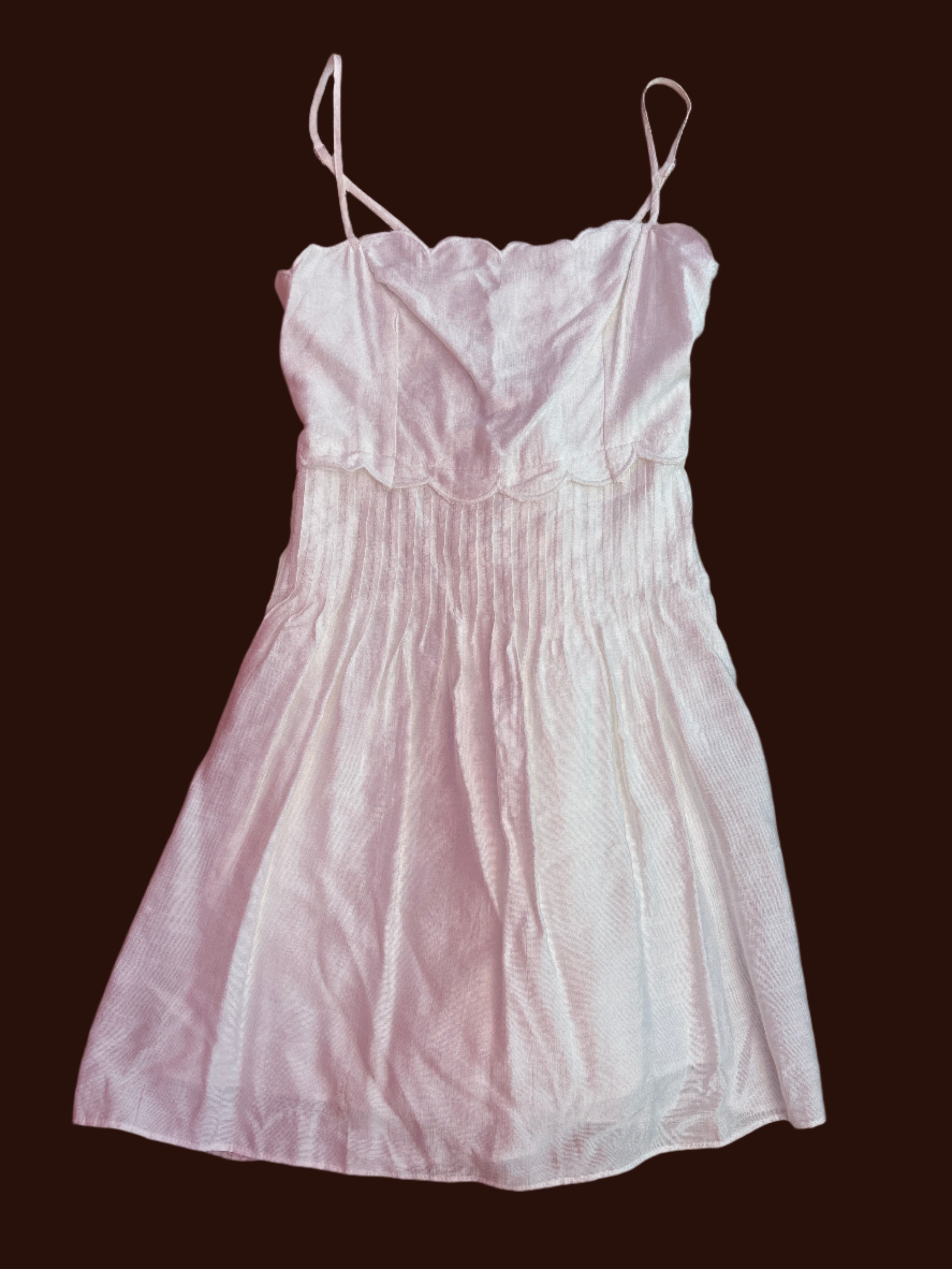 white mustard seed pleated scalloped short dress, s