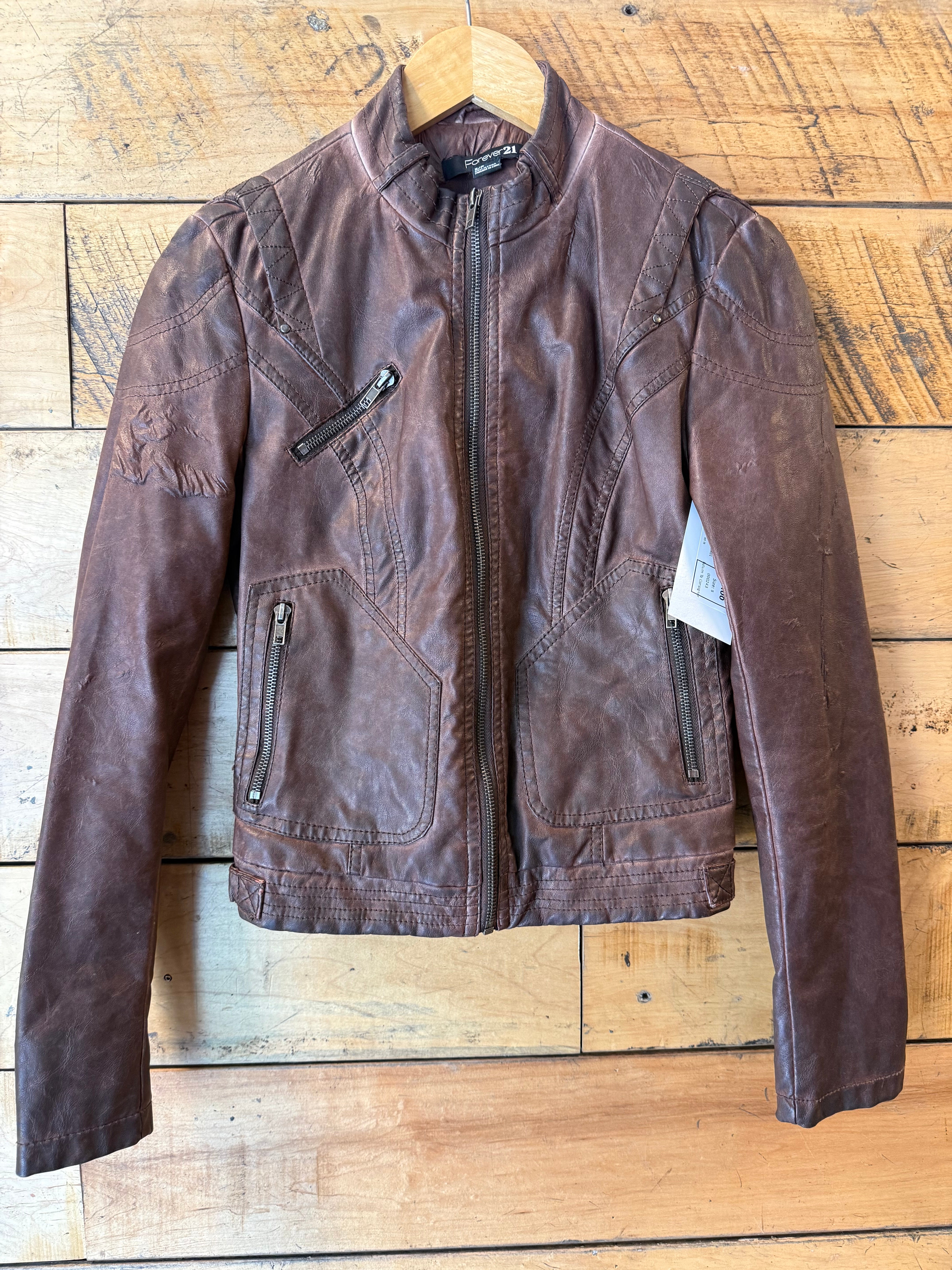 brown forever21 moto jacket, s