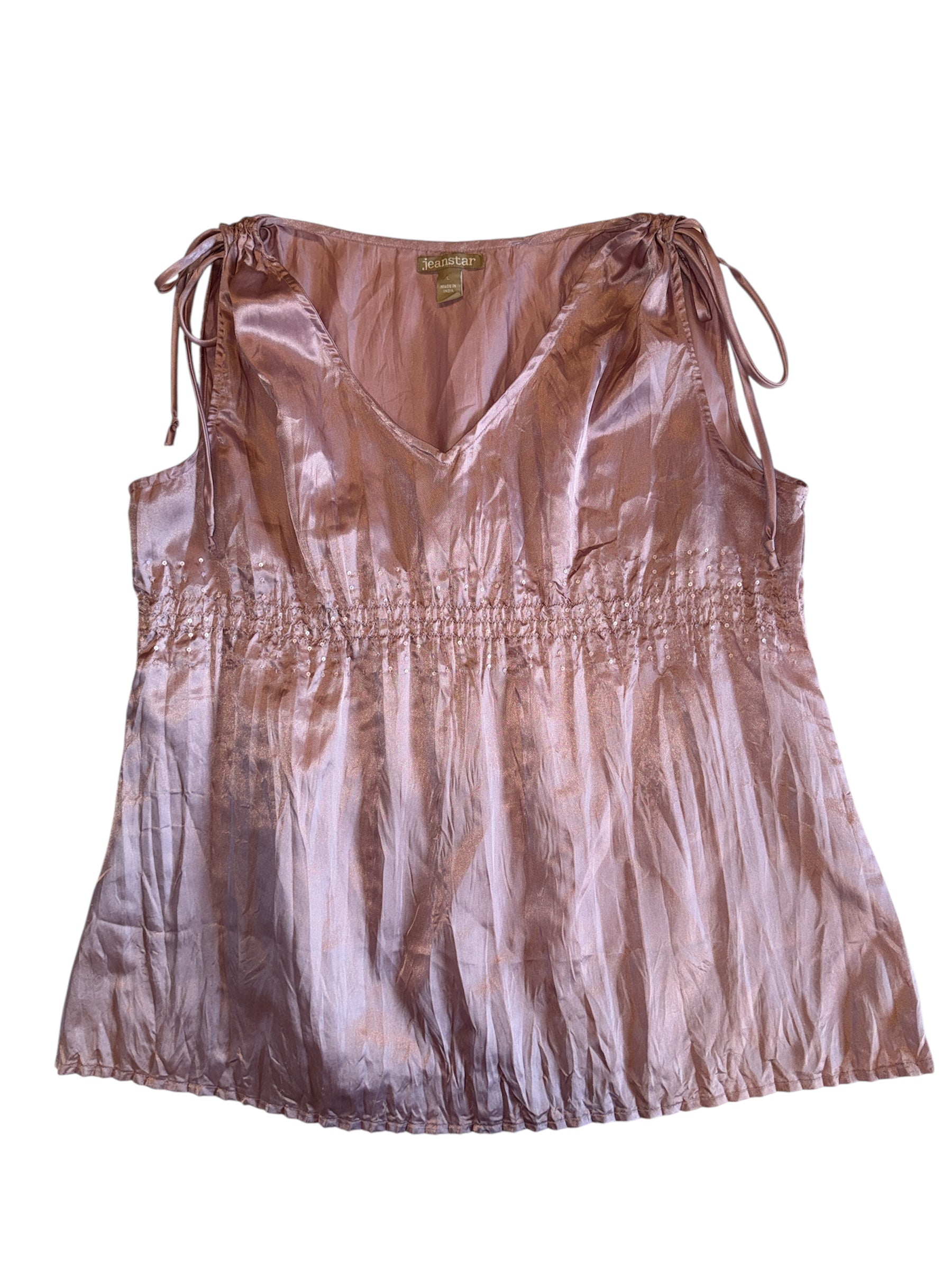 pink jean star satin sequin top, L