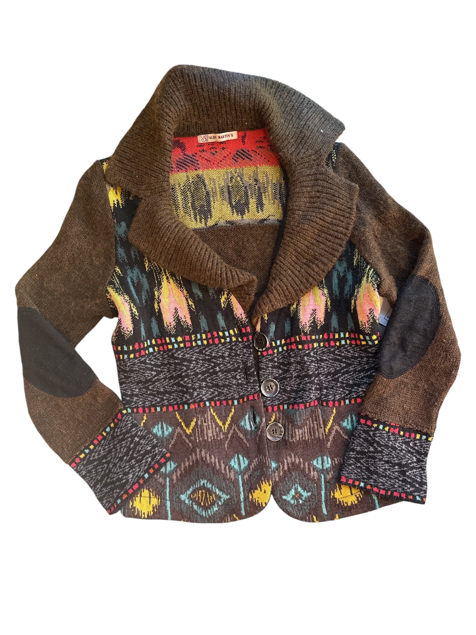 Brown Aldo martins Funky print button down sweater, 8