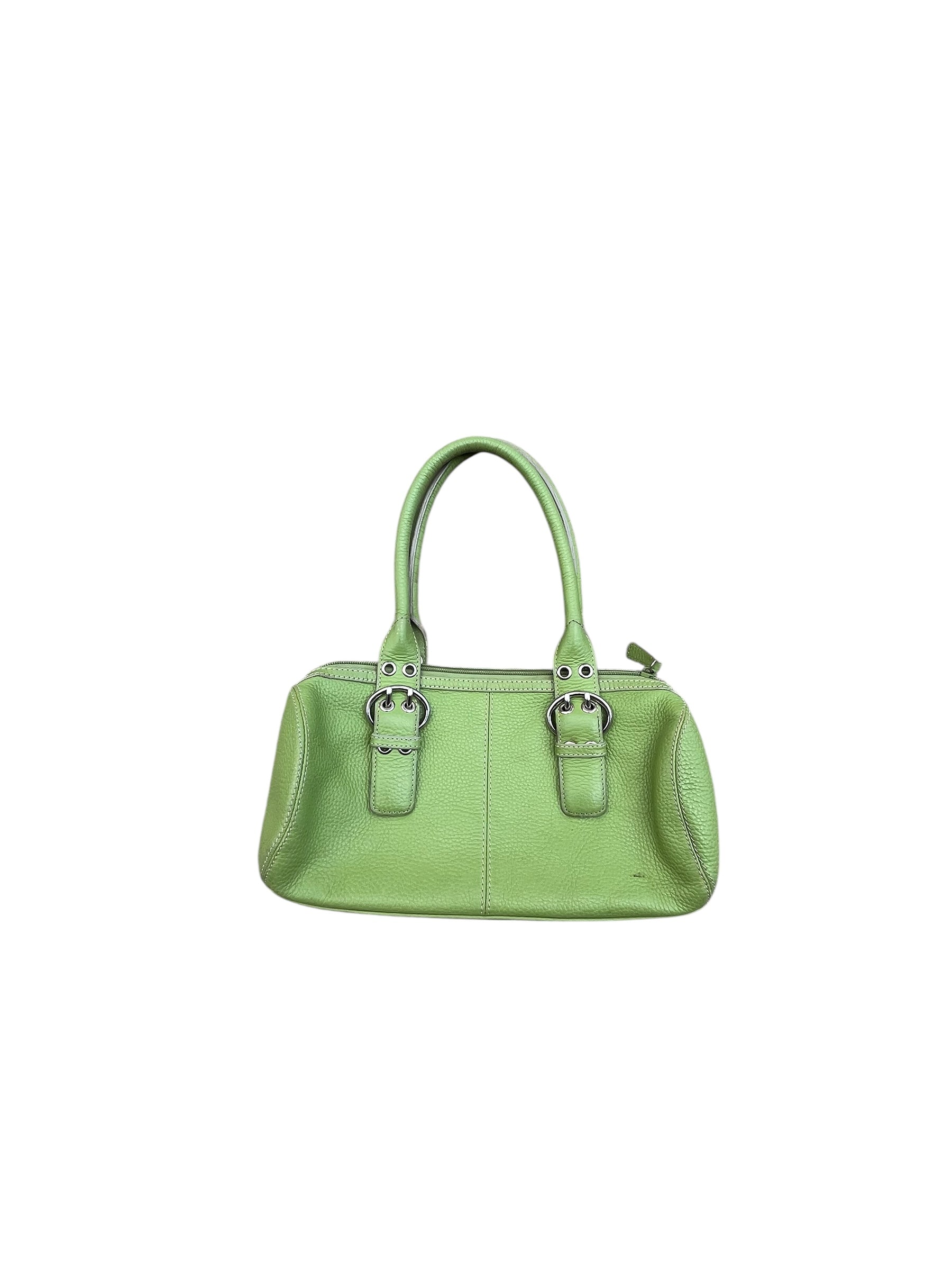 green bandolino leather cylinder purse