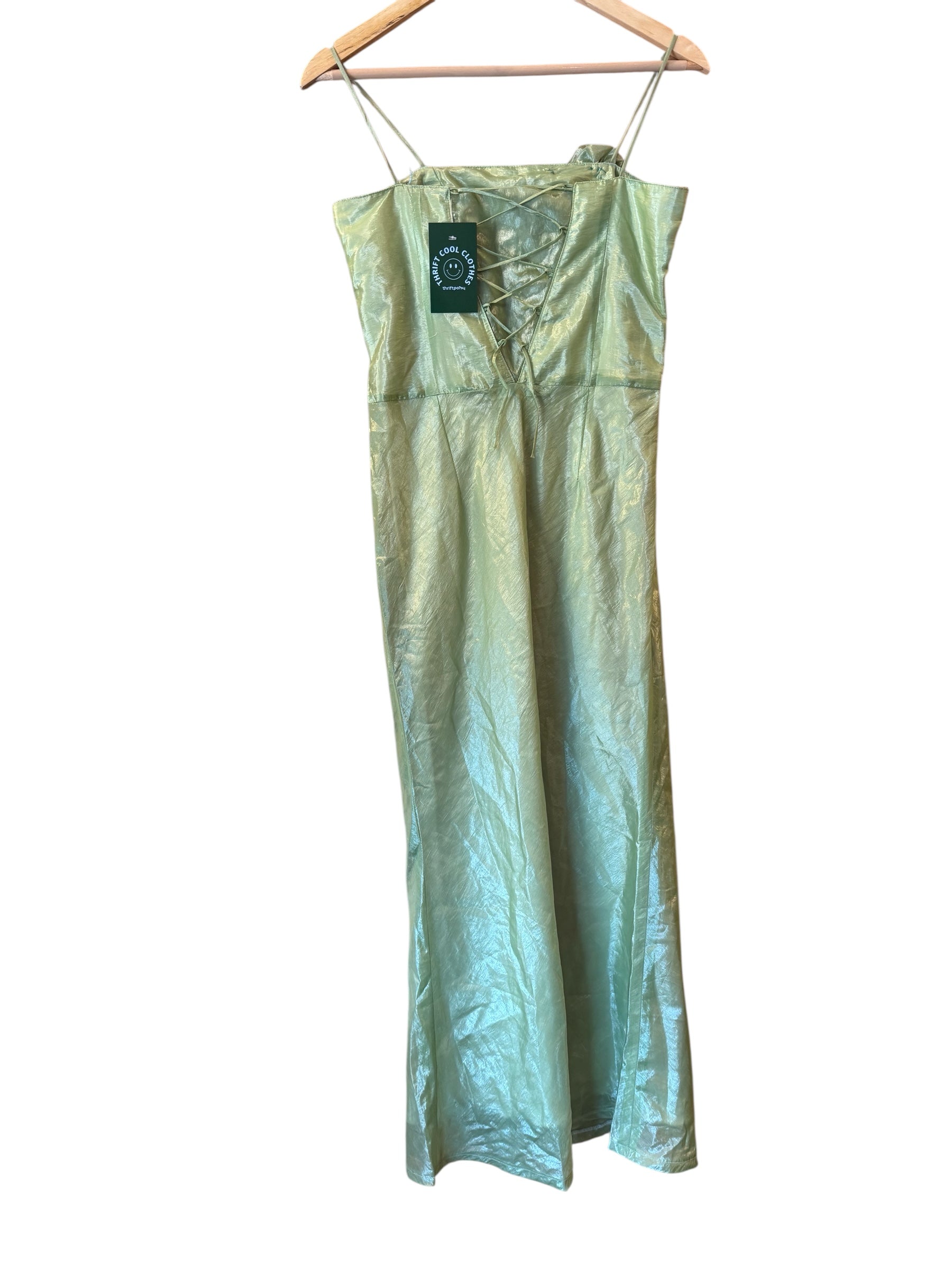 Green vtg 3d flower beaded gown, fits like 6-8