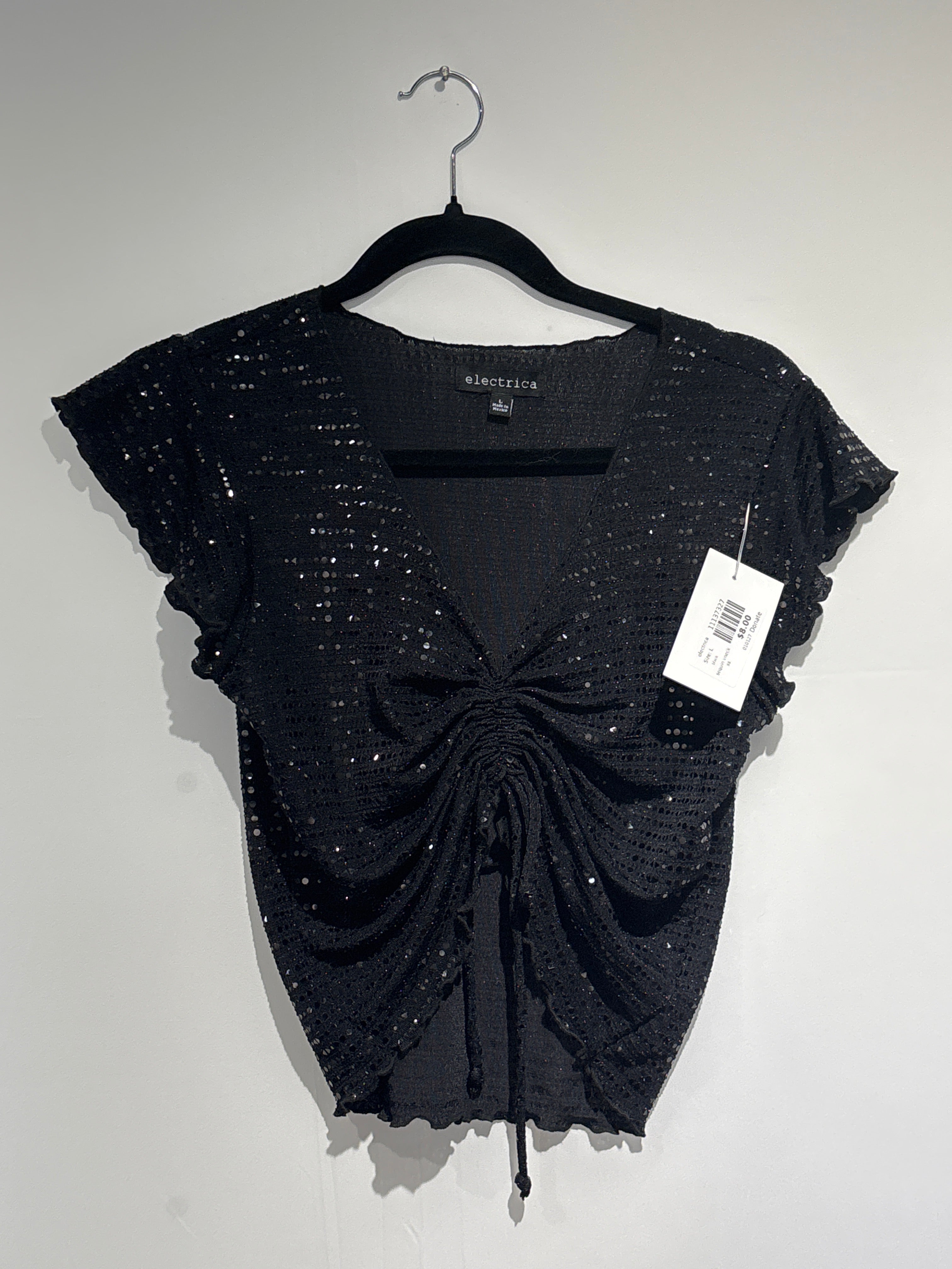 black electrica sequin vneck ss, L