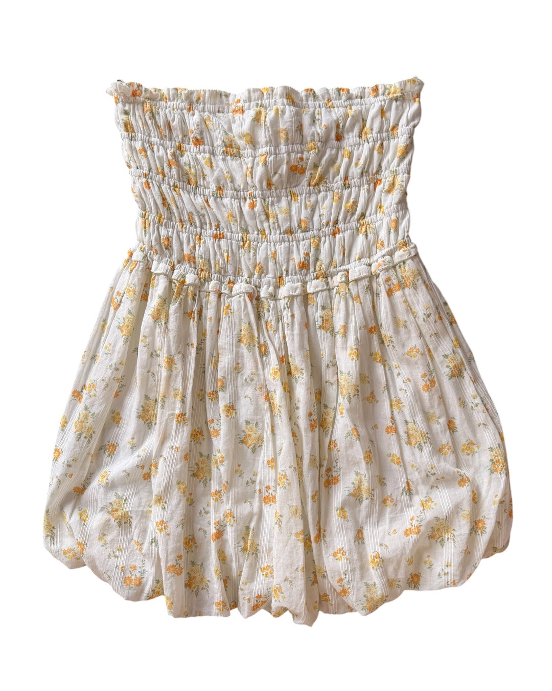 Flower white yellow green Jessica simpson Flowery strapless ruffle dres, S