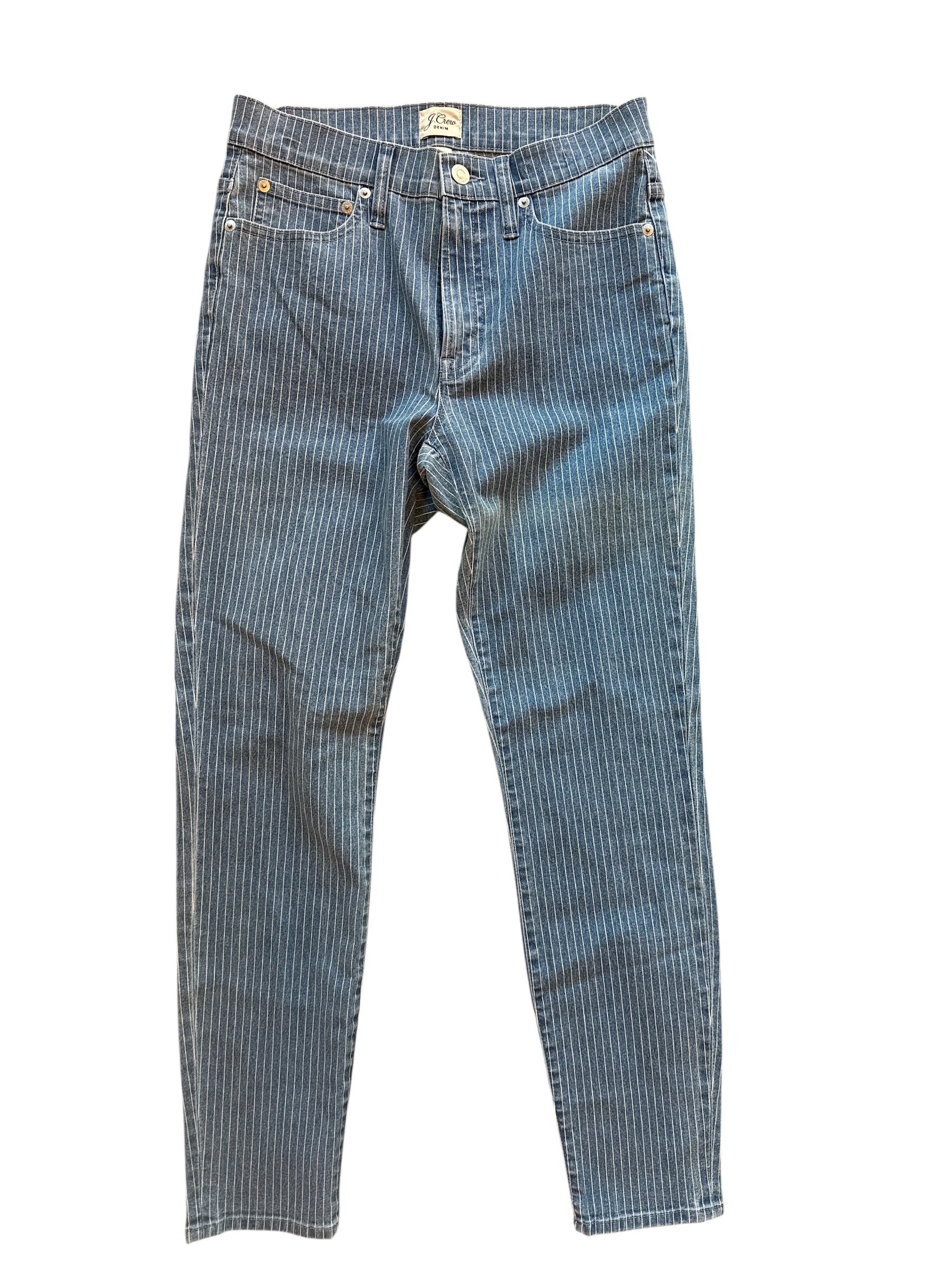 blue j crew pinstripe jeans, 27