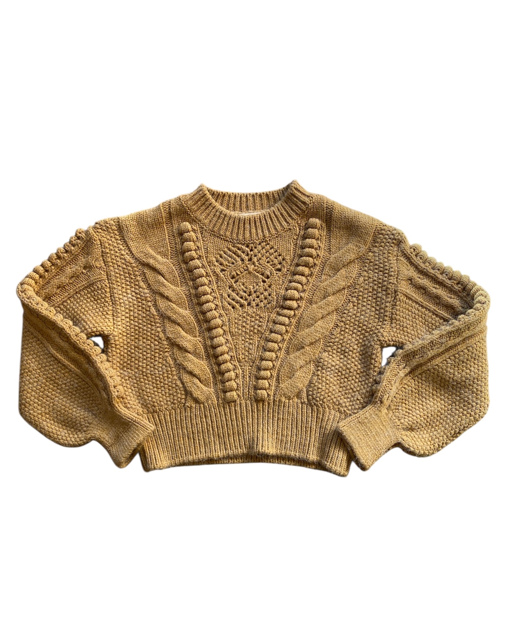 yellow anthropologie cable knit sweater, m
