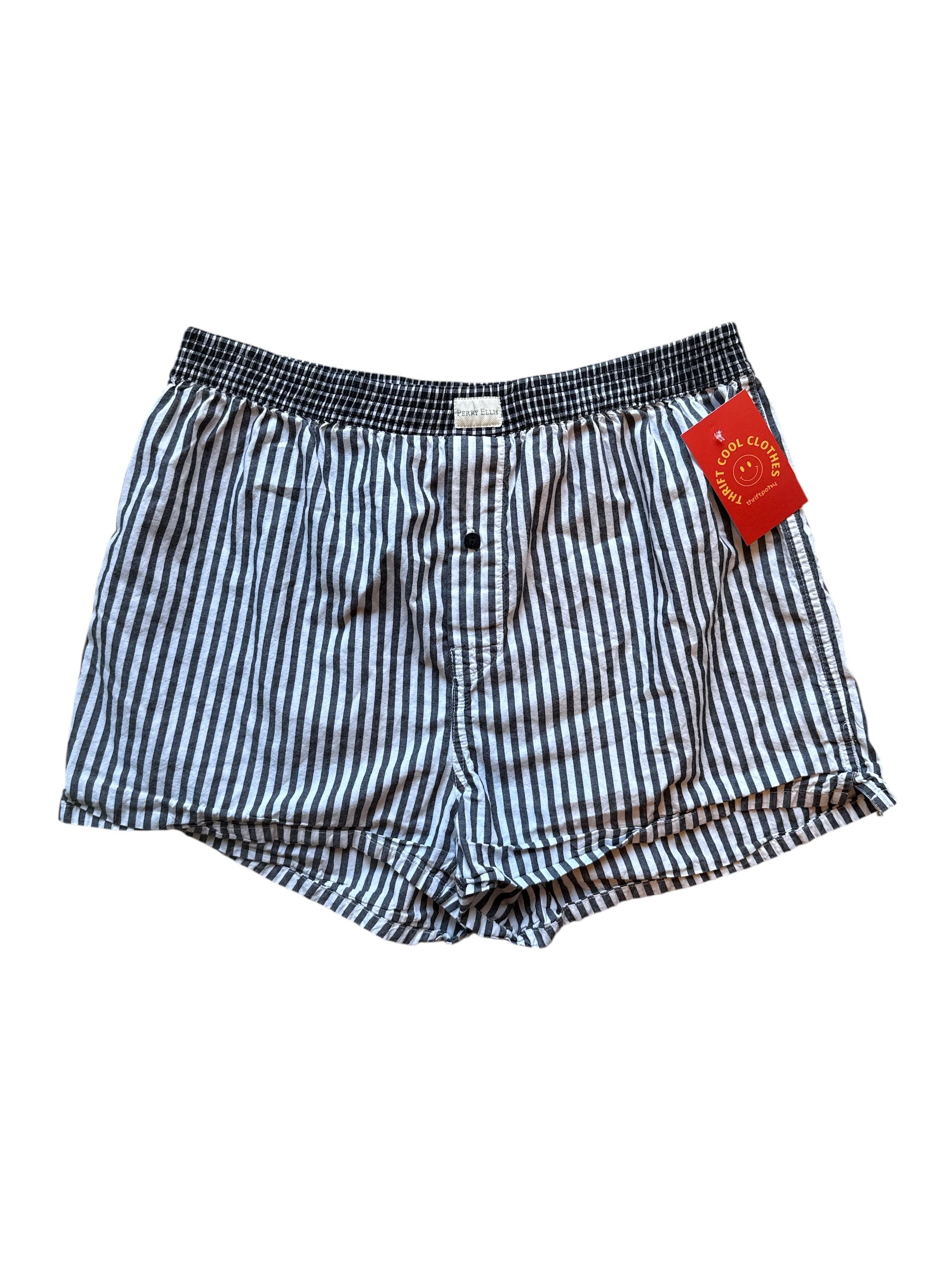 black white perry ellis striped cotton boxer shorts, L