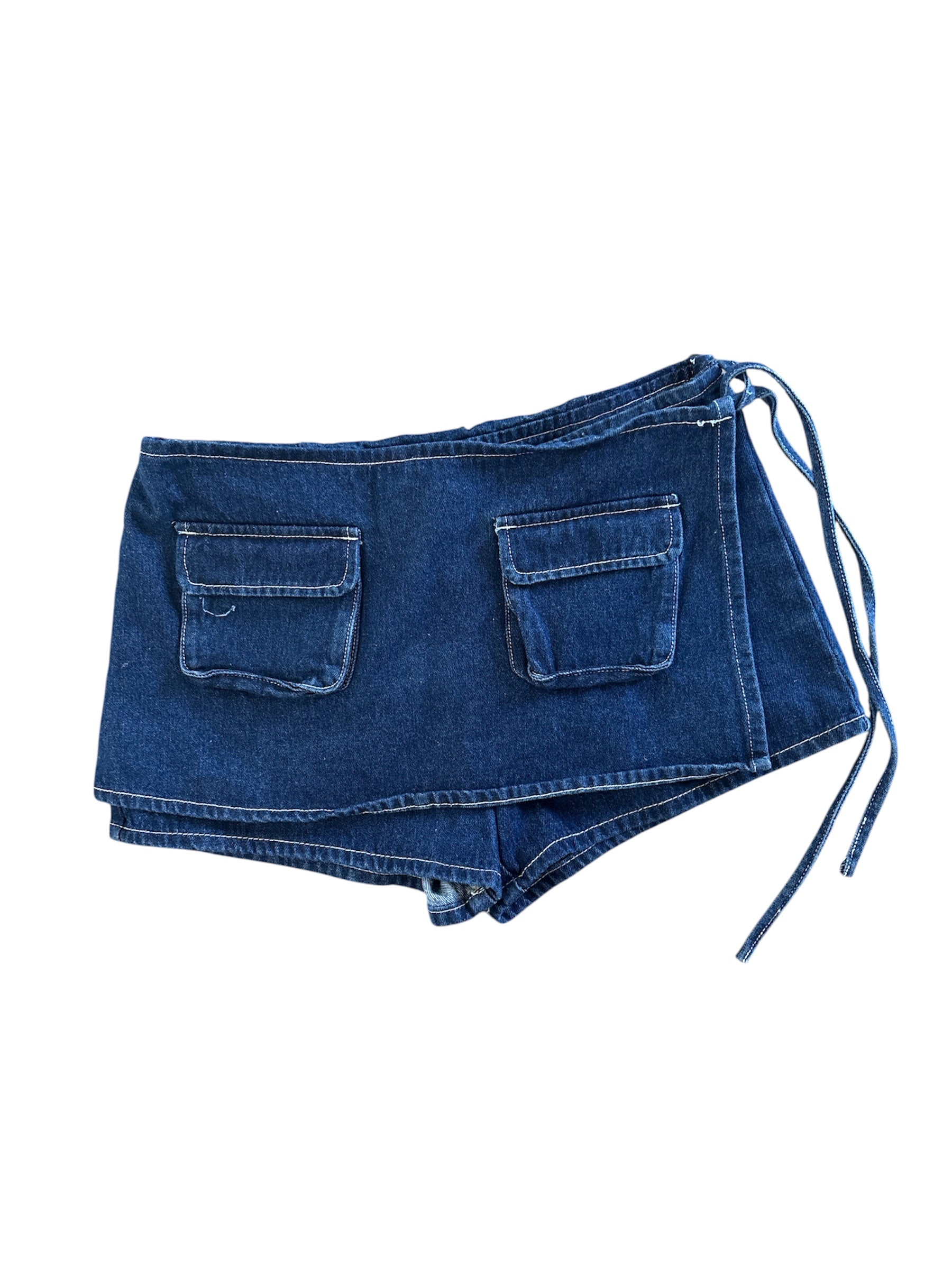 blue lioness denim wrap skort, s