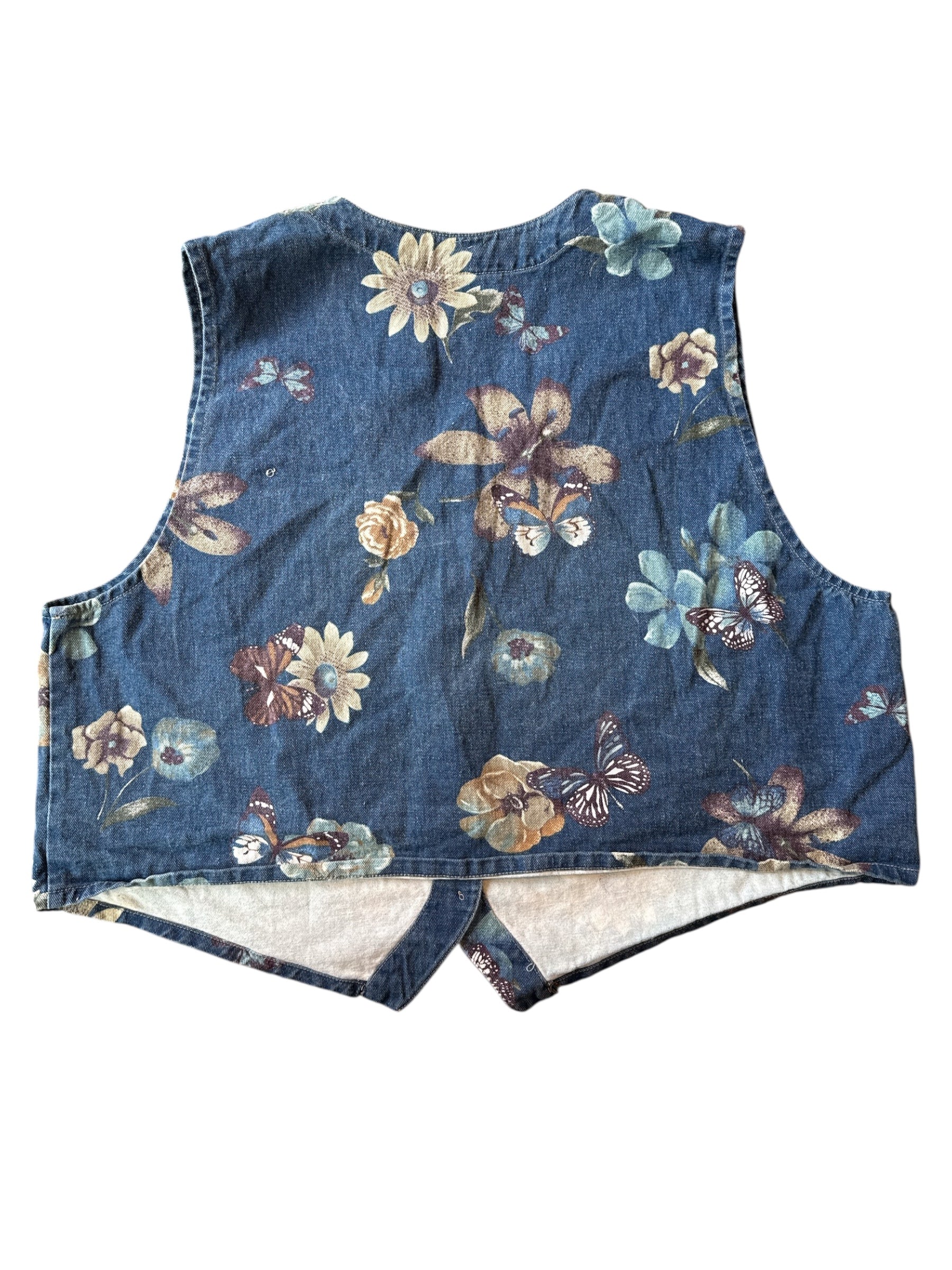 blue stampede denim floral vest, 3x